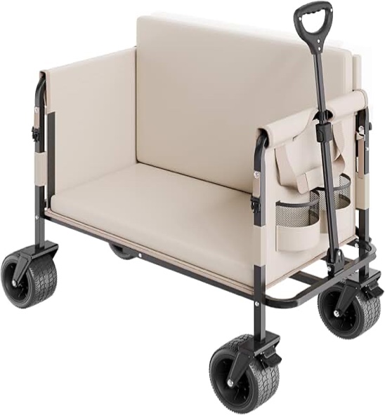 Foldable Wagon Cart Converts to Bench 550lb Load & 220L Utility Wagon for Camp