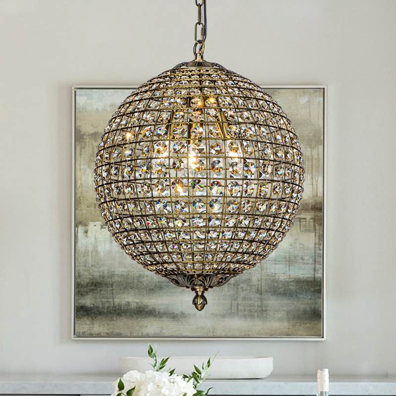 Jaemir French Retro Globe Crystal Chandelier in Antique Gold