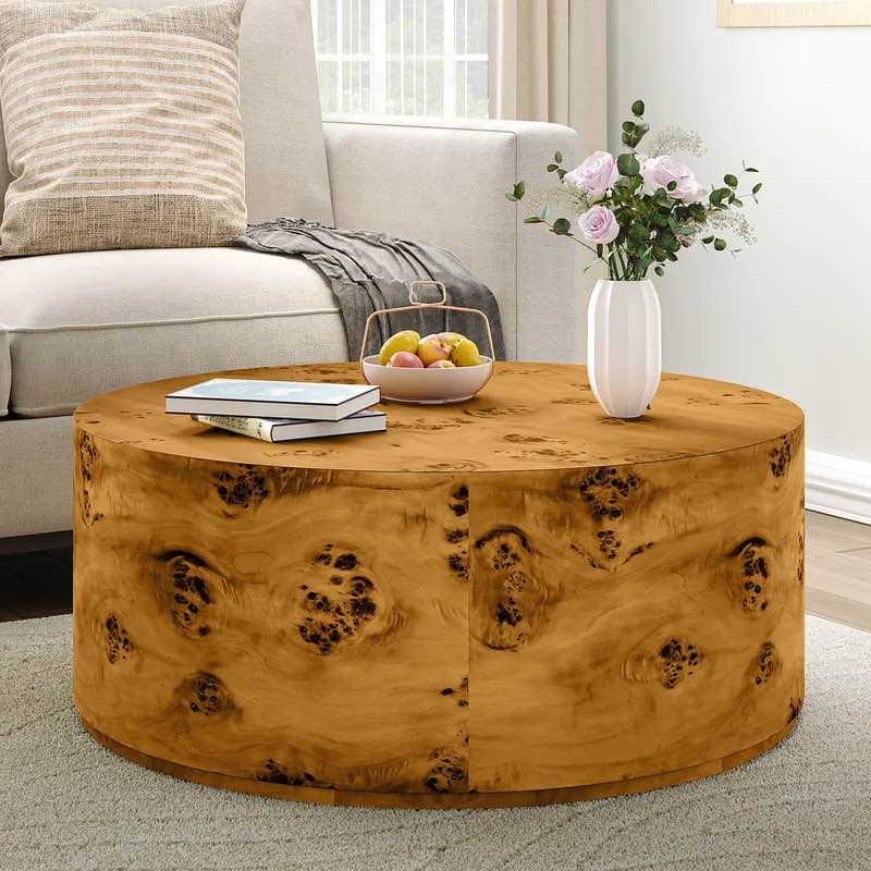 burl wood coffee table 35" Farmhouse Round Coffee Table Wood Grain Design
