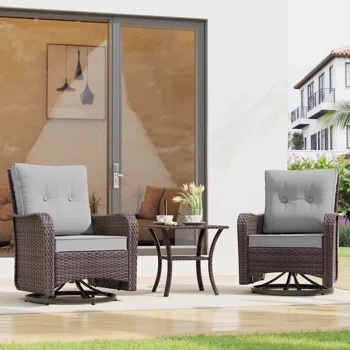 Imalai Outdoor Rocking Swivel Rattan Chair Set Removable Cushions & Coffee Table