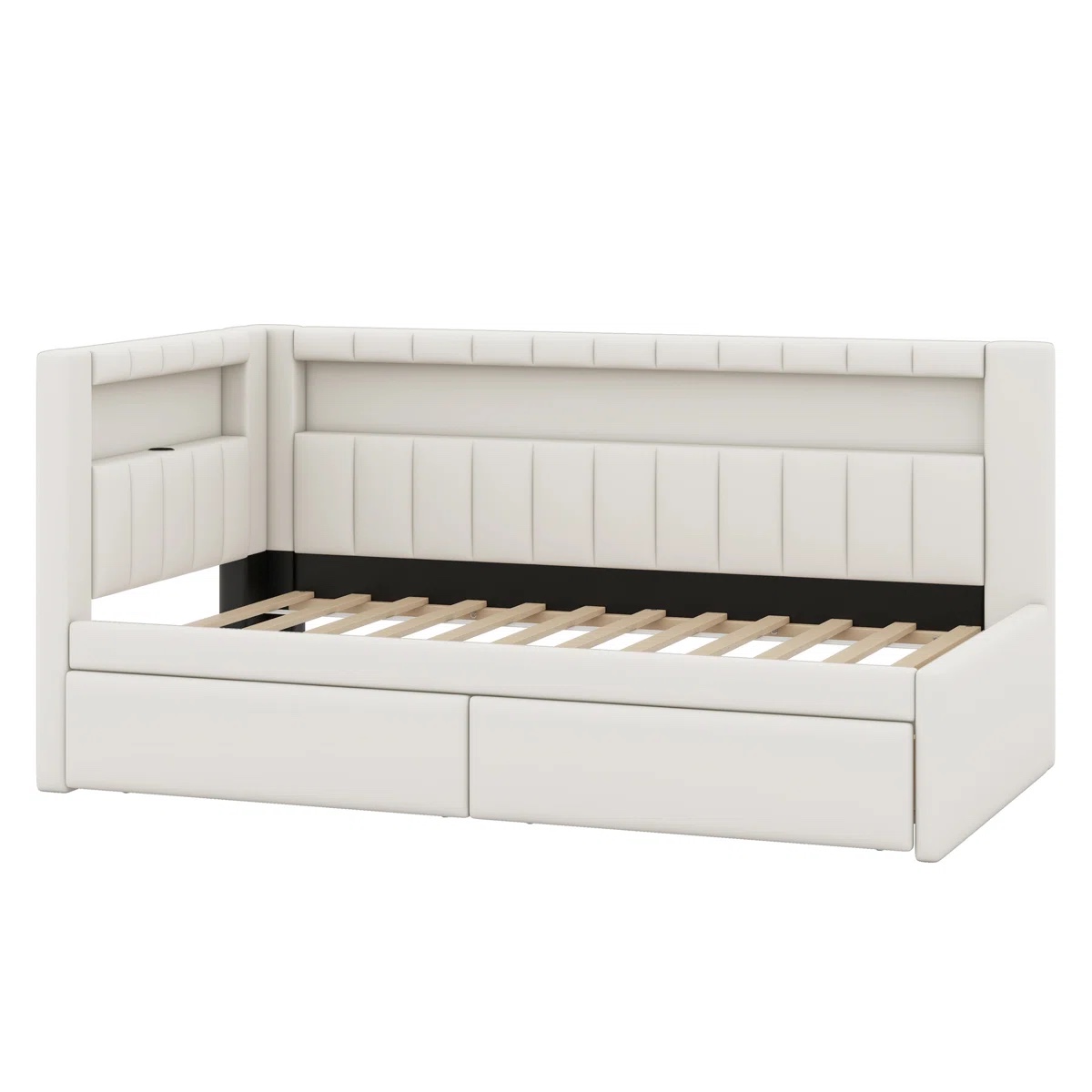 (INCOMPLETE) Upholstered Platform Bed With USB Ports And LED Belt, With 2 Drawers