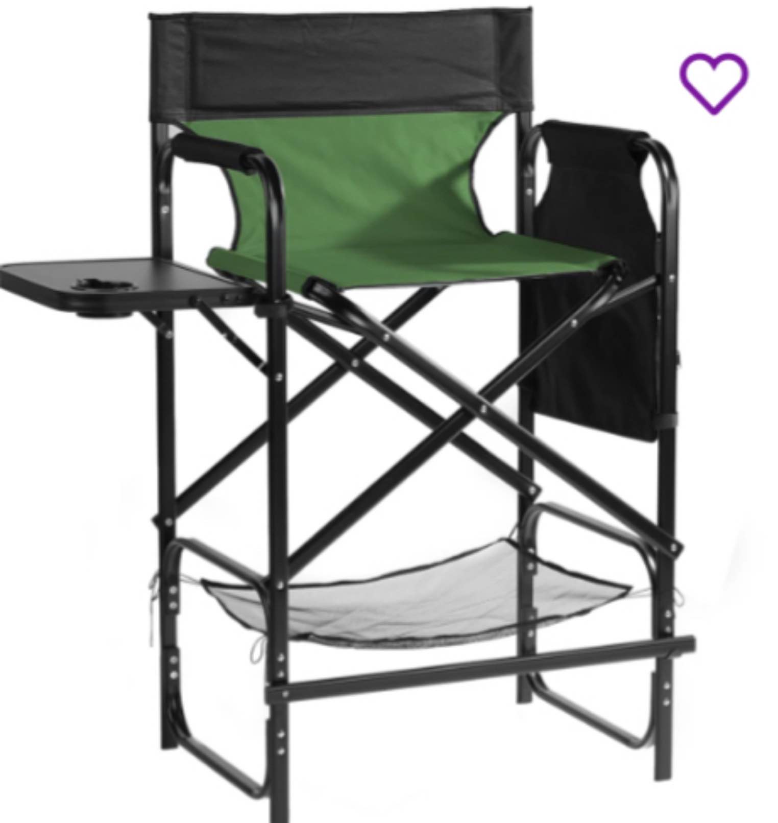 (INCOMPLETE) 26In Olive Iron Pipe Folding Director Chair With Built-In Cup Holder, Side Table, Storage Pocket (INCOMPLETE) 