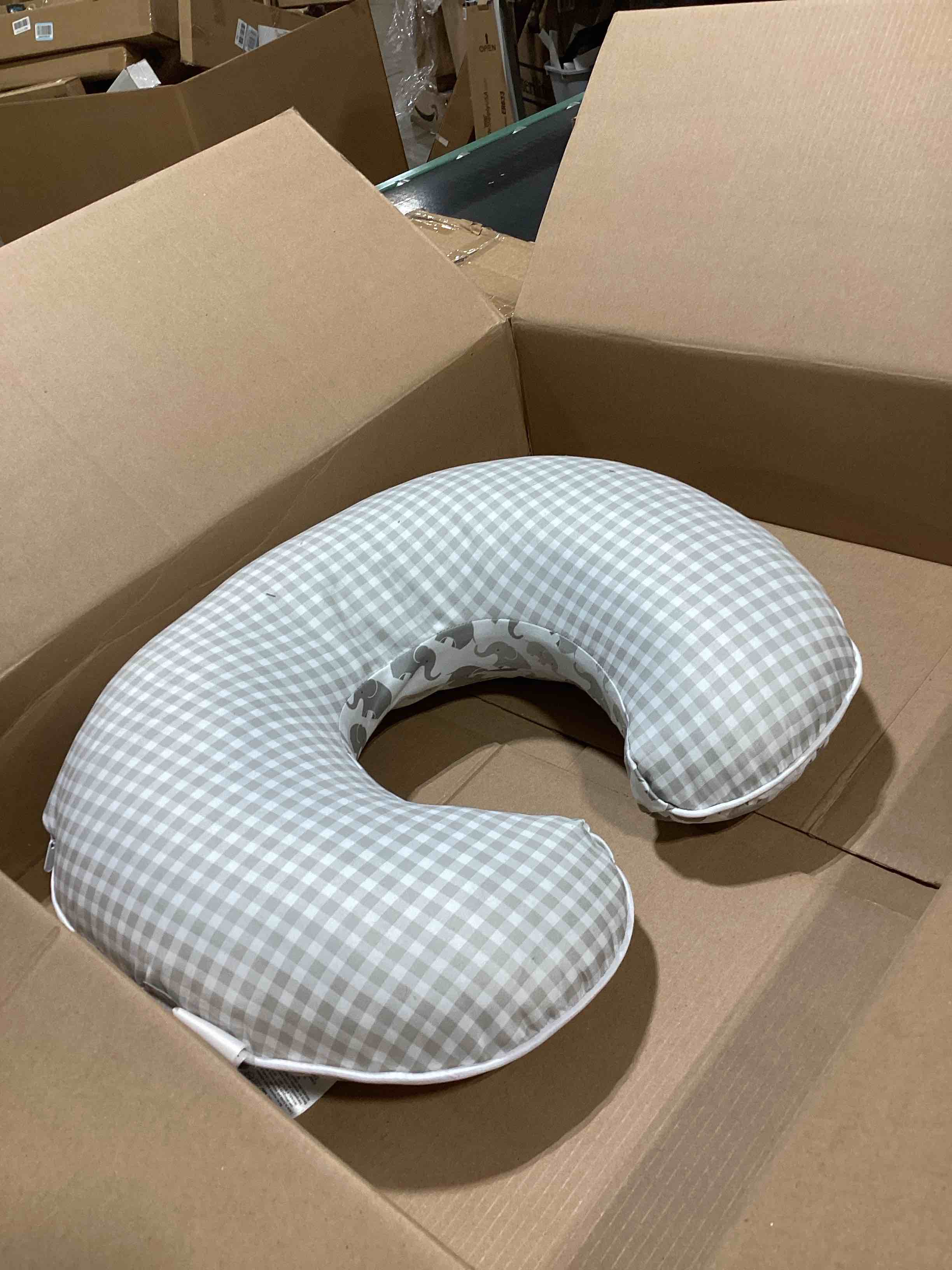 Boppy Nursing Pillow - Ergonomic Bottle & Breastfeeding Pillow with High, Firm, Large Area, Water-Repellent Cushion with Washable Cover; Baby Safety Alliance Verified - Gray Gentle Leaves