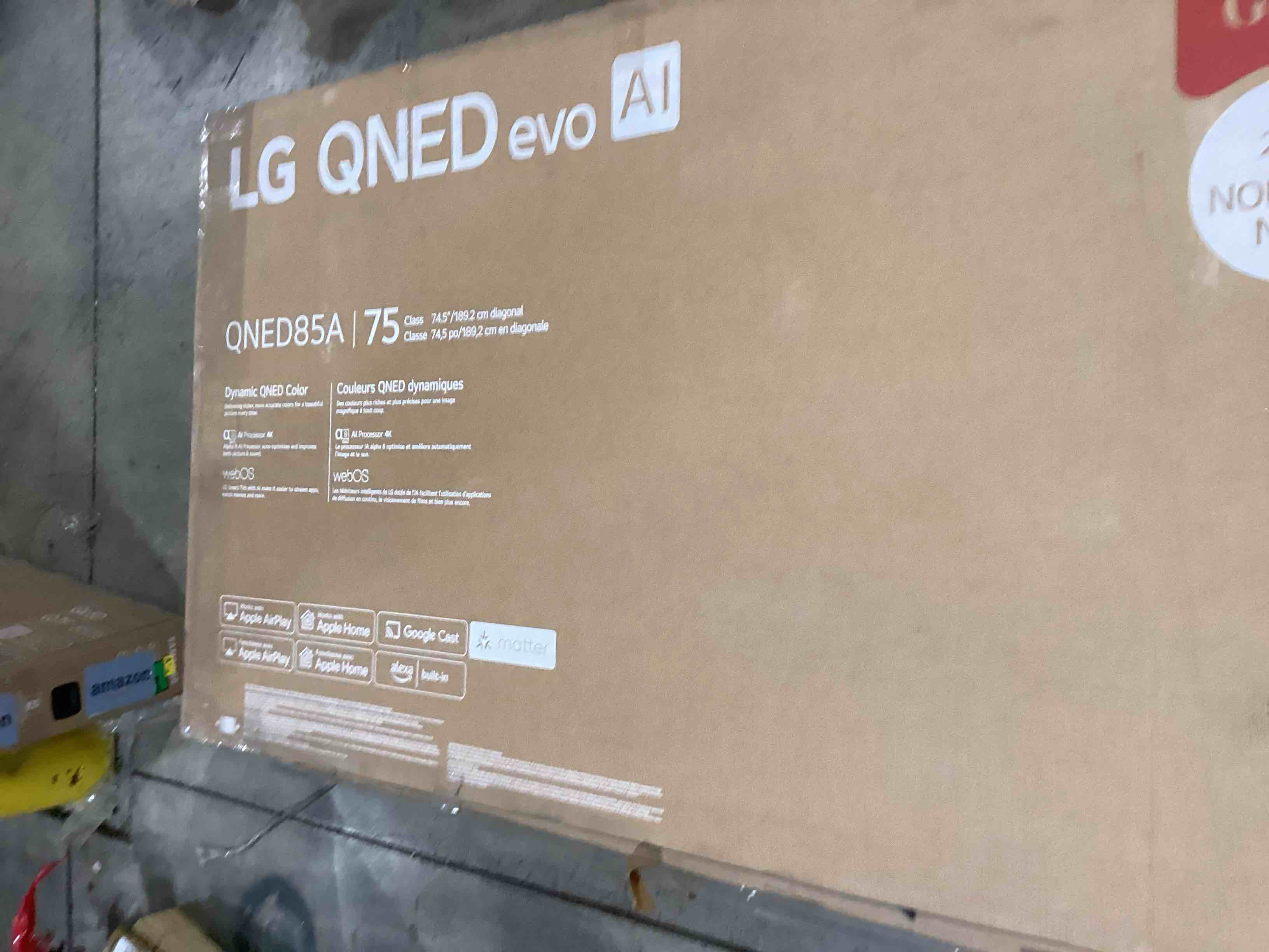 Condition photo showing As Is for lg 75-inch class qned evo ai qned85a series mini led 4k smart tv w/ai picture, ai sound, hdr10, ai super upscaling 4k, filmmaker mode, wow orchestra, alexa built-in (75qned85aua, 2025) 75 inches tv only