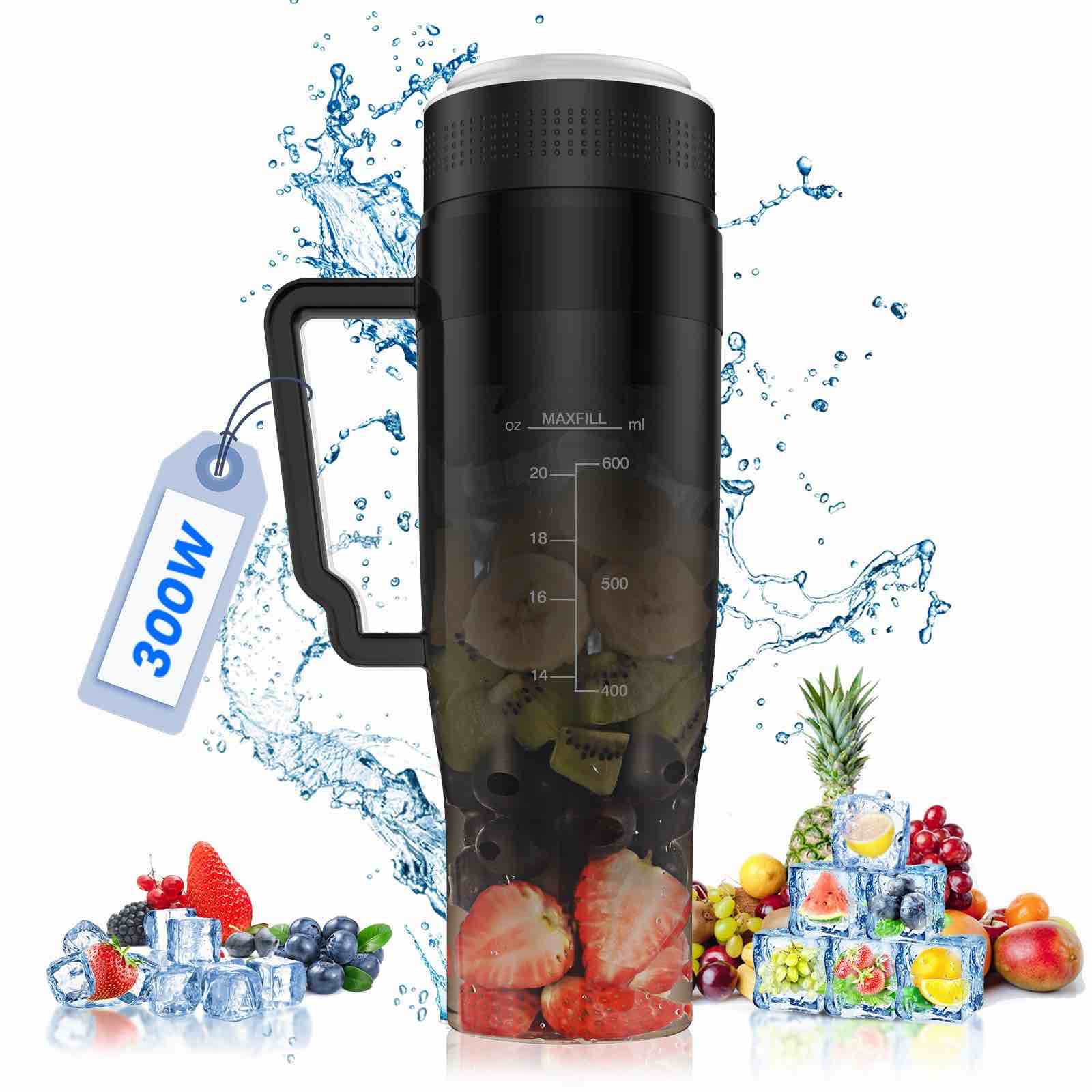 portable blender,moko 300w portable blender for shakes and smoothies,28 oz personal blender,smoothie blender with 6 blades,bpa free,usb rechargeable,handle and straw lid, blender for anywhere, black