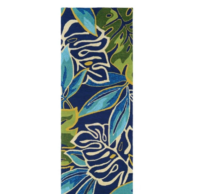 Jacelynn Floral Azure Forest Green Handmade Indoor Outdoor Area