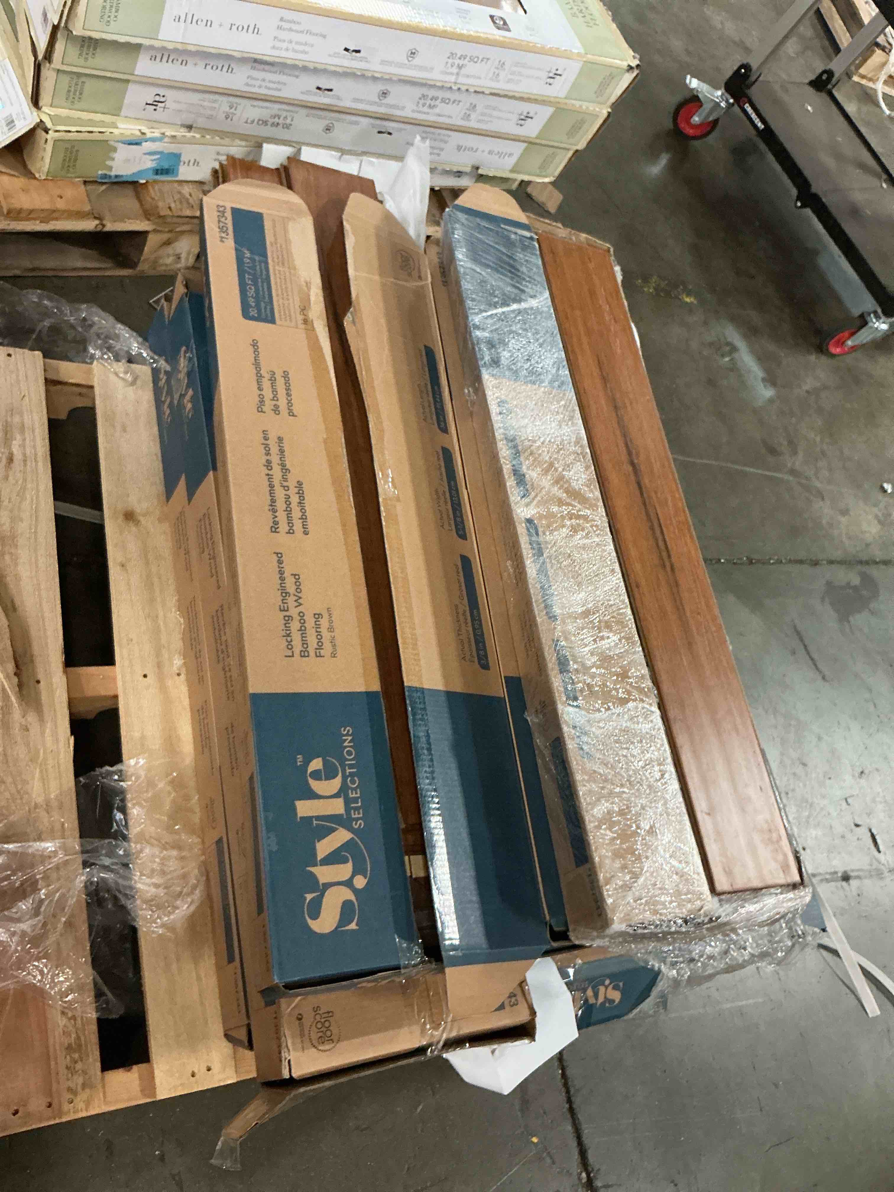 Condition photo showing As Is for Style Selections (Lowe's) Rustic Brown Bamboo flooring 163.92 sqft