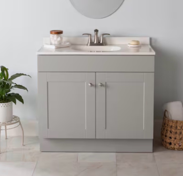  project source dover 36-in light gray single sink bathroom vanity