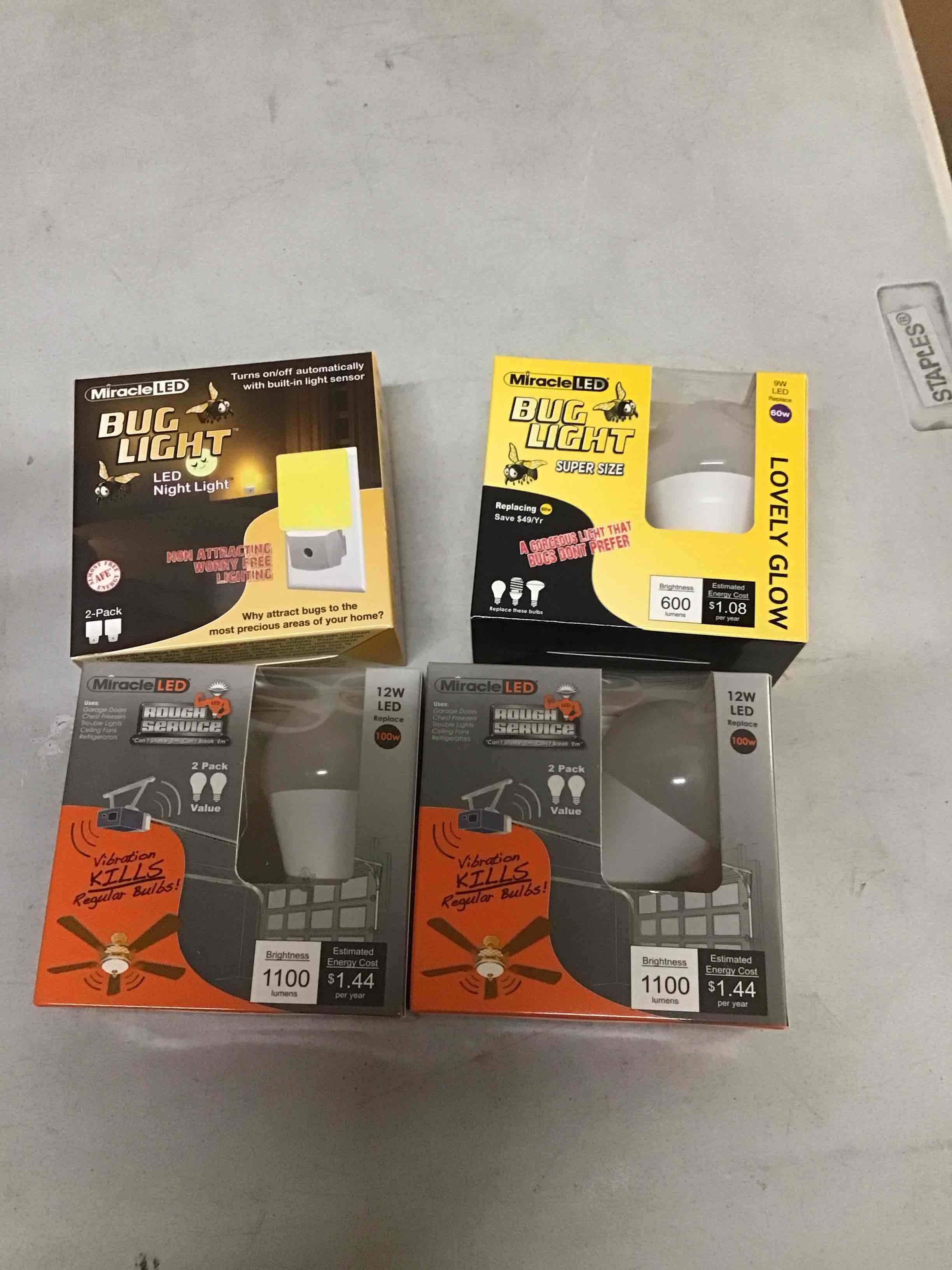 Condition photo showing New/Like New for Miracle LED Rough Service Ultimate Garage Renovation Master Pack, 2 Garage LED Bulbs, 2 Amber Outdoor 