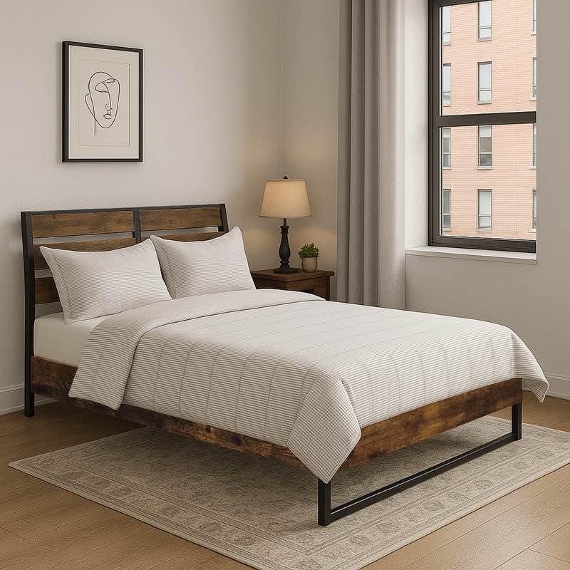 Rustic Oak Finish Eastern King Platform Bed