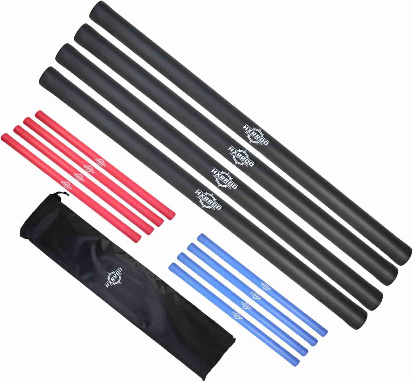 (Black) Kali Sticks Martial Arts - Foam Padded fencing Rods for Safe Practice and Combat Training, with Carrying Case, 4 Packs