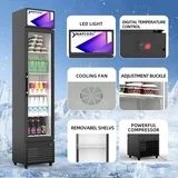 not tested -power cord is damaged as shown in pictures NAFCOOL Fine Engineering 5.8 cu ft 1 Door - Glass Door Display Refrigerator, Black Steel Finish