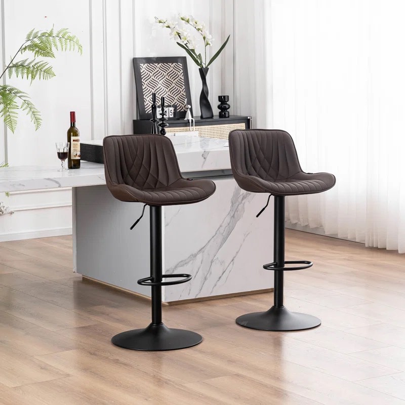 Zager Swivel Adjustable Height Bar Stools, Leather Upholstered Counter Stools, Modern Pub Stool (Set of 2)