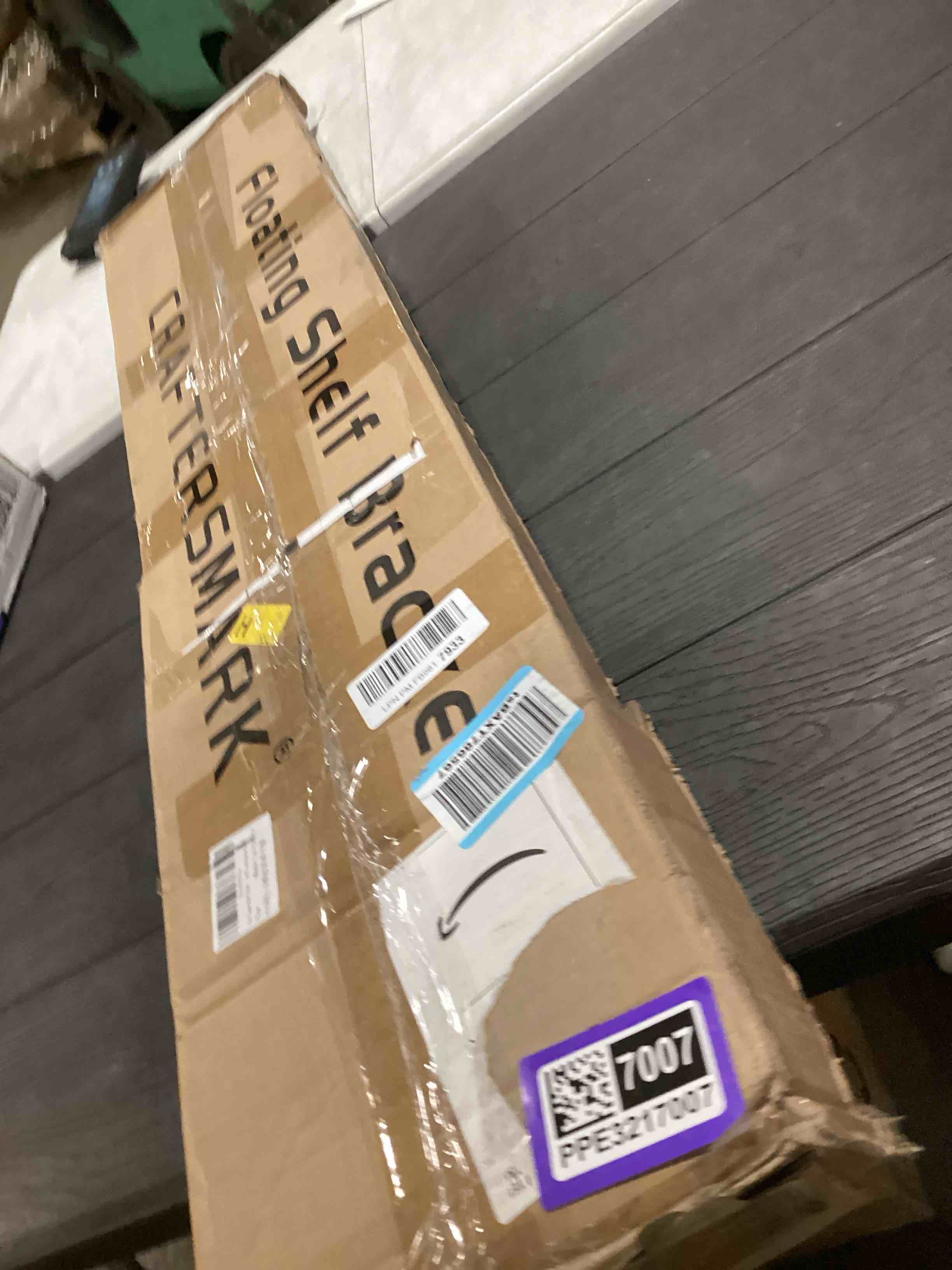 Condition photo showing As Is for Heavy Duty Floating Shelf Bracket 53 inch, Hidden Shelf Bracket for Mantel and Shelving, Max Load 200 lbs if Mounted on Studs, Invisible Bracket for Floating Shelves (with Ease Build Kit)