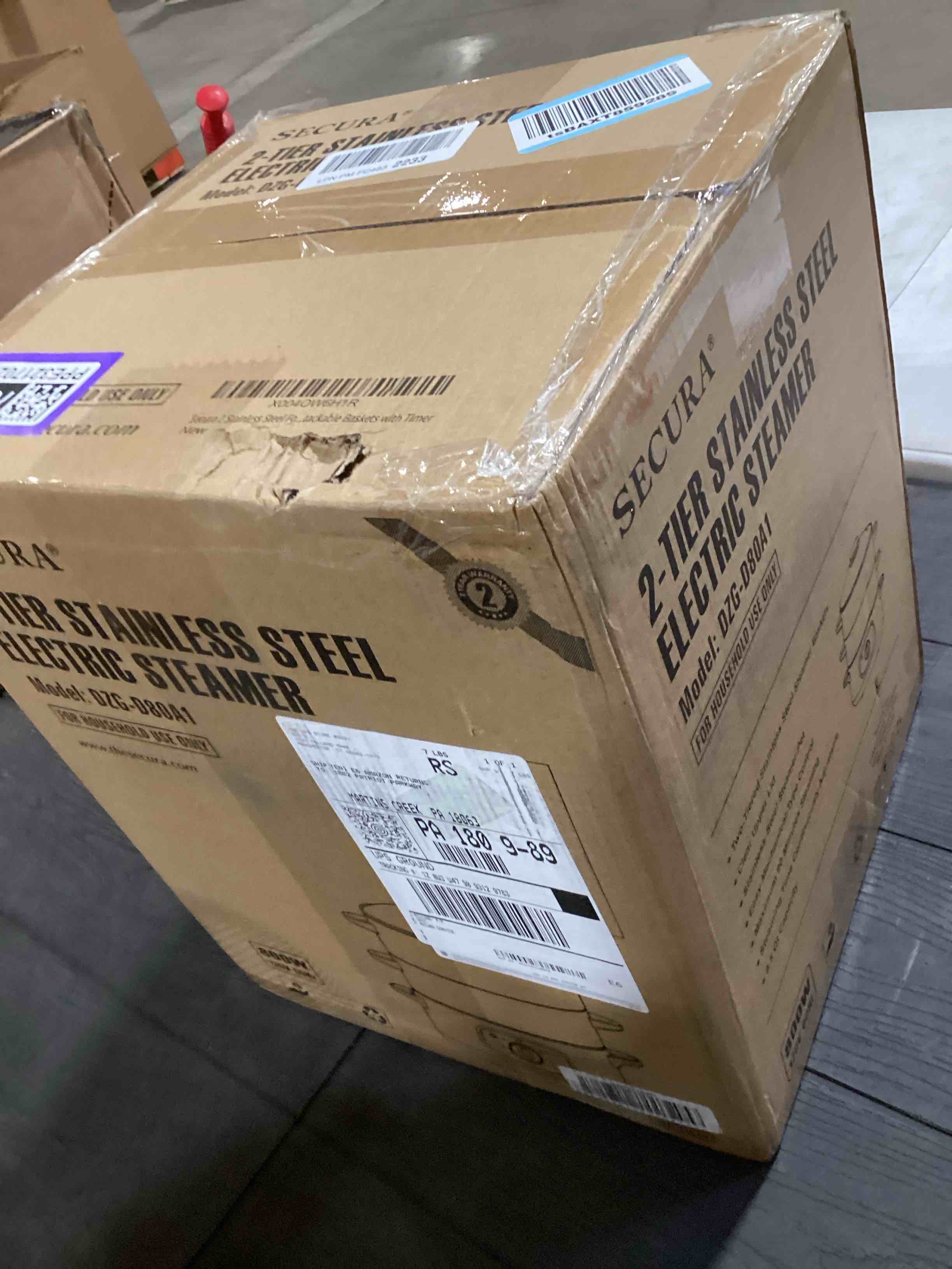 Condition photo showing As Is for Secura 2 Stainless Steel Food Steamer 8.5 Qt Electric Glass Lid Vegetable Steamer Double Tiered Stackable Baskets with Timer