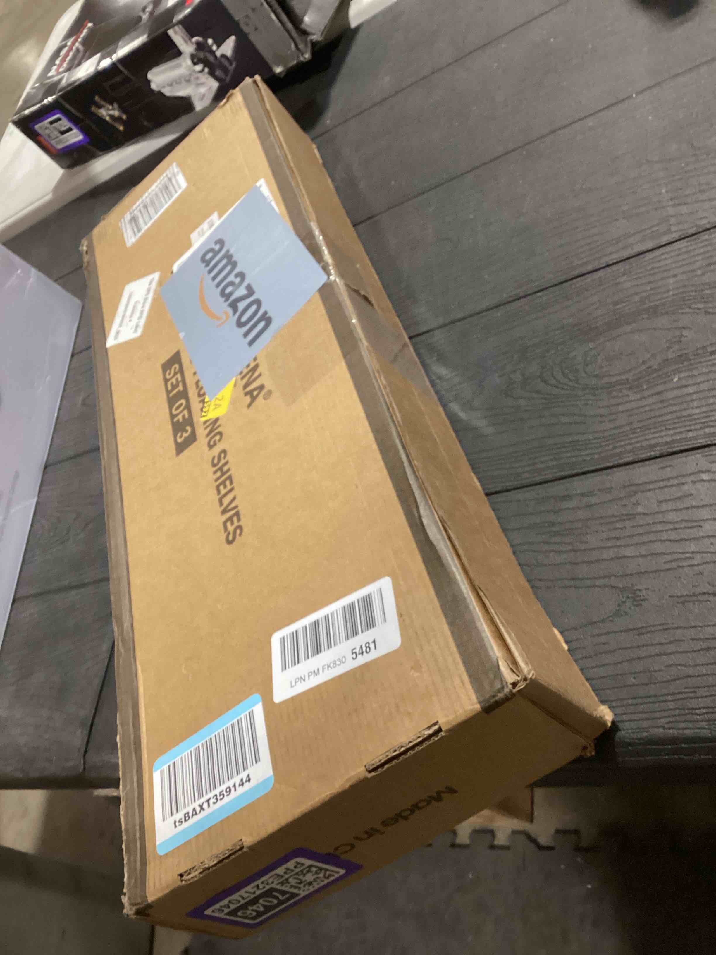 Condition photo showing Good Condition for Forbena Gray Floating Shelves Wall Mounted Bookshelf Set of 3, 24 Inches Long 8 Inch Deep Wall Shelves for Bedroom, Bathroom, Living Room, Laundry Room, Kitchen, Office, Closet (Rustic Grey) 24 Inches Grey