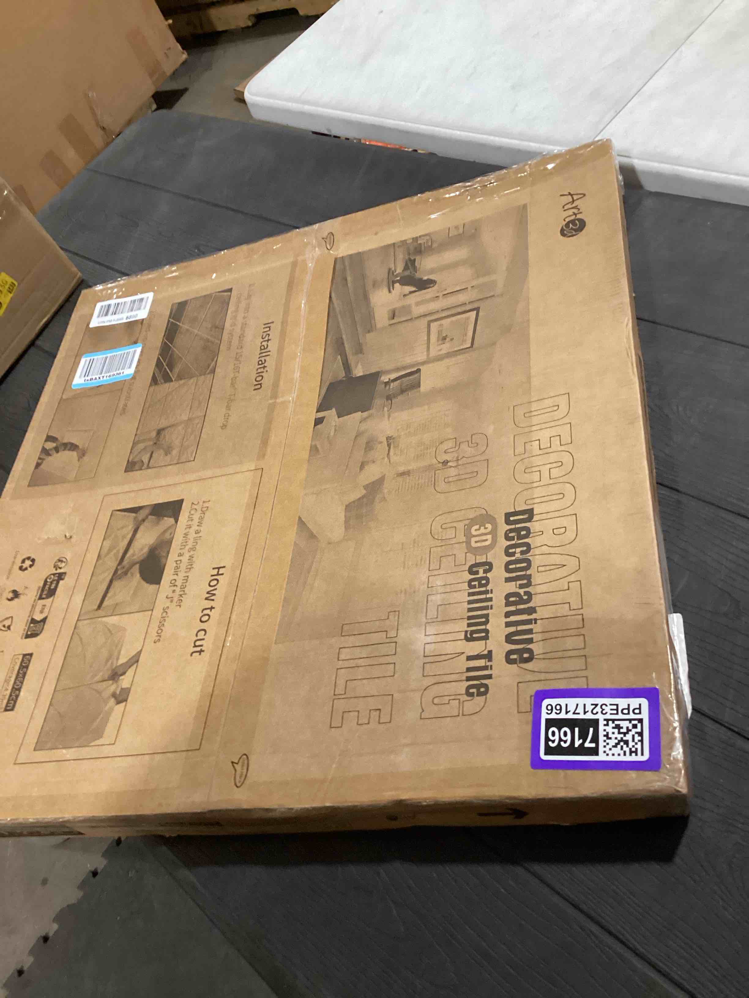 Condition photo showing As Is for Art3d Drop Ceiling Tiles 24x24 in White (12-Pack, 48 Sq.ft), Wainscoting Panels Glue Up 2x2 24"x24" White
