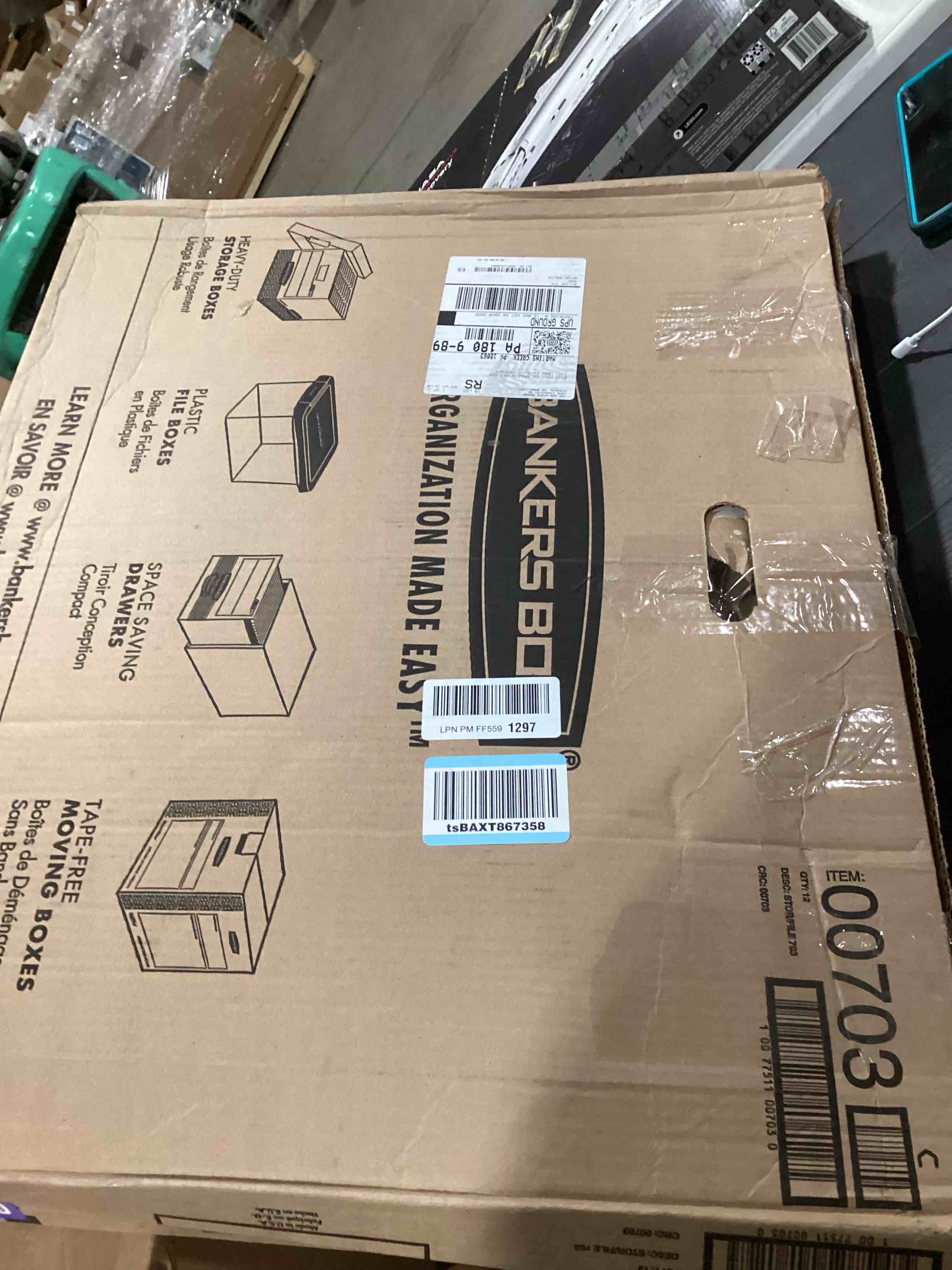 Condition photo showing As Is for Bankers Box File Box Blue; White 10  H PK12 00703