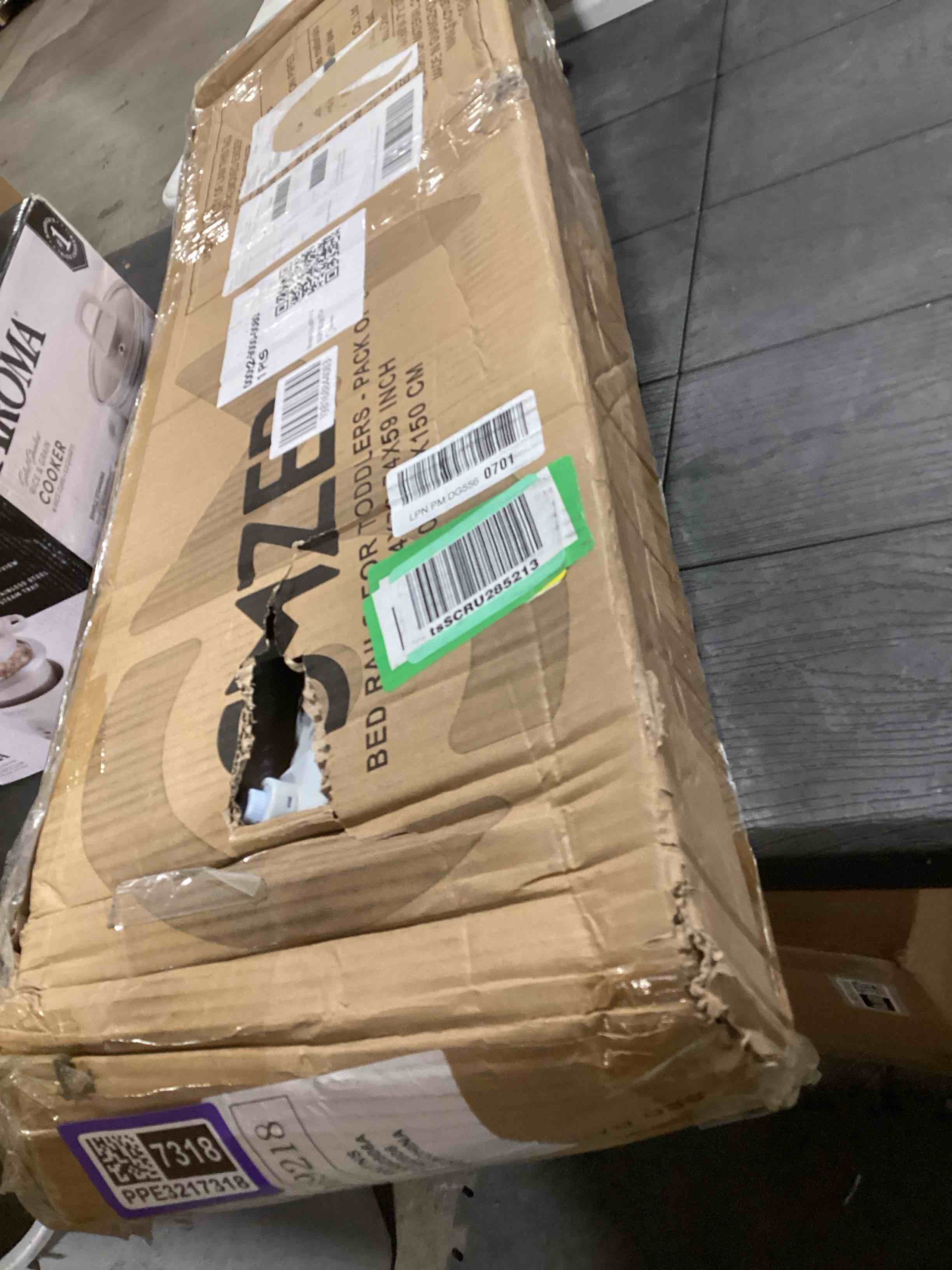 Condition photo showing As Is for omzer 3-Piece Bed Rails for Queen Bed - Height Adjustable Bed Rail for Toddlers with Double Child Lock, Bed Rail for Baby Kids with Pattern, Infants Toddler Bed Gate for Queen Size Bed, 78.7x78.7x59” 78.7x78.7x59 inch