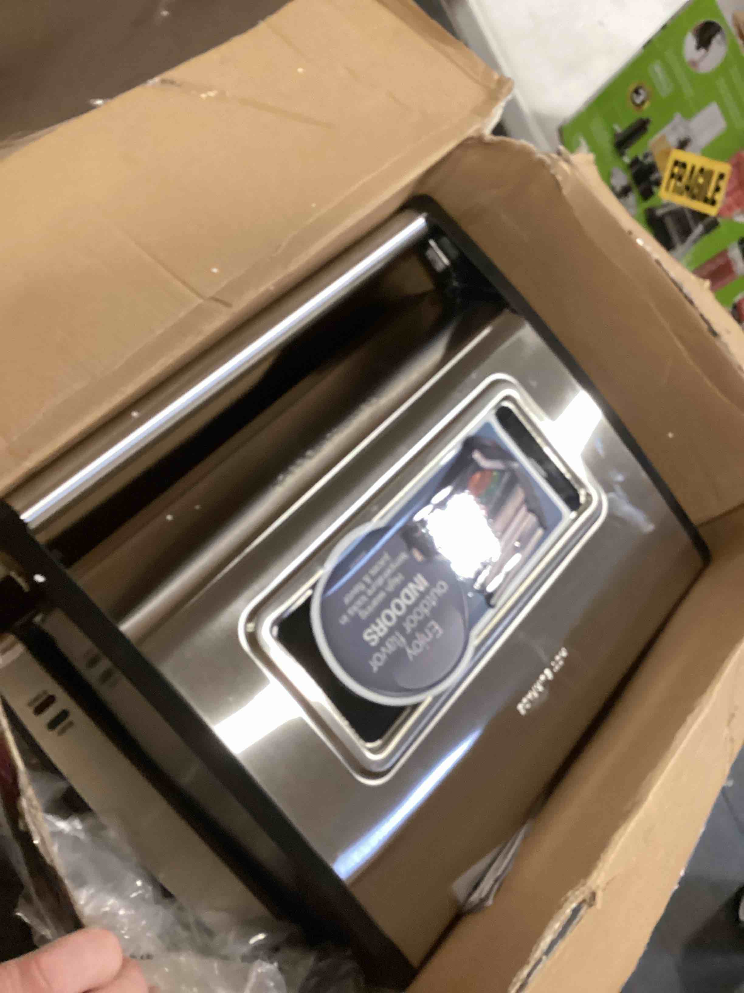 Condition photo showing As Is for Hamilton Beach Electric Indoor Searing Grill with Viewing Window  Removable Easy to Clean Nonstick Plate  6-Serving  Extra-Large Drip Tray  Stainless Steel  25361