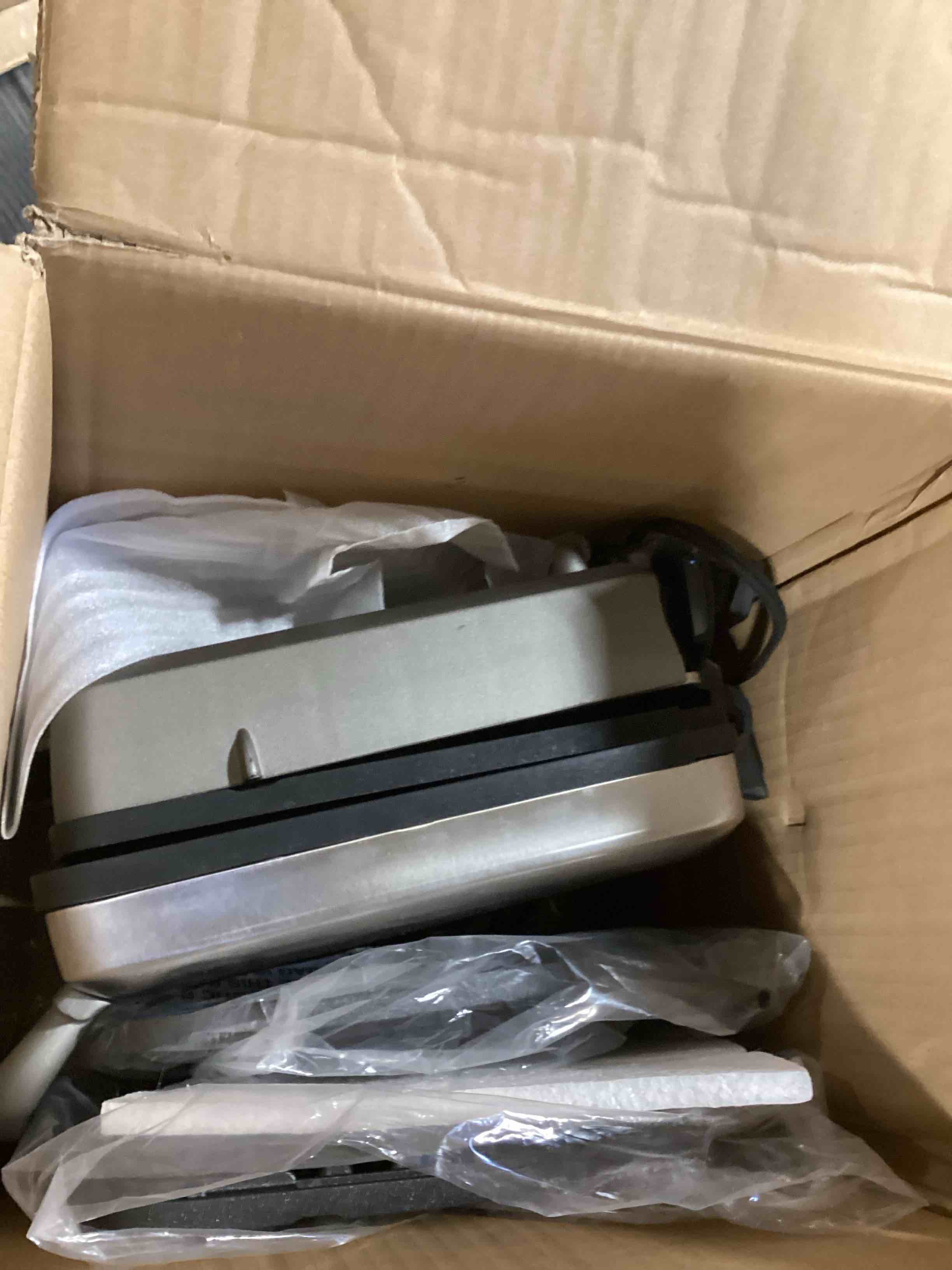 Condition photo showing As Is for Cuisinart Belgian Waffle Maker with Pancake Plates, Nonstick Plates, 6 Browning Levels, Ready Indicator Lights, Temperature Control, Deep Waffle Pockets, WAF-300P1, Brushed Stainless Square Belgian