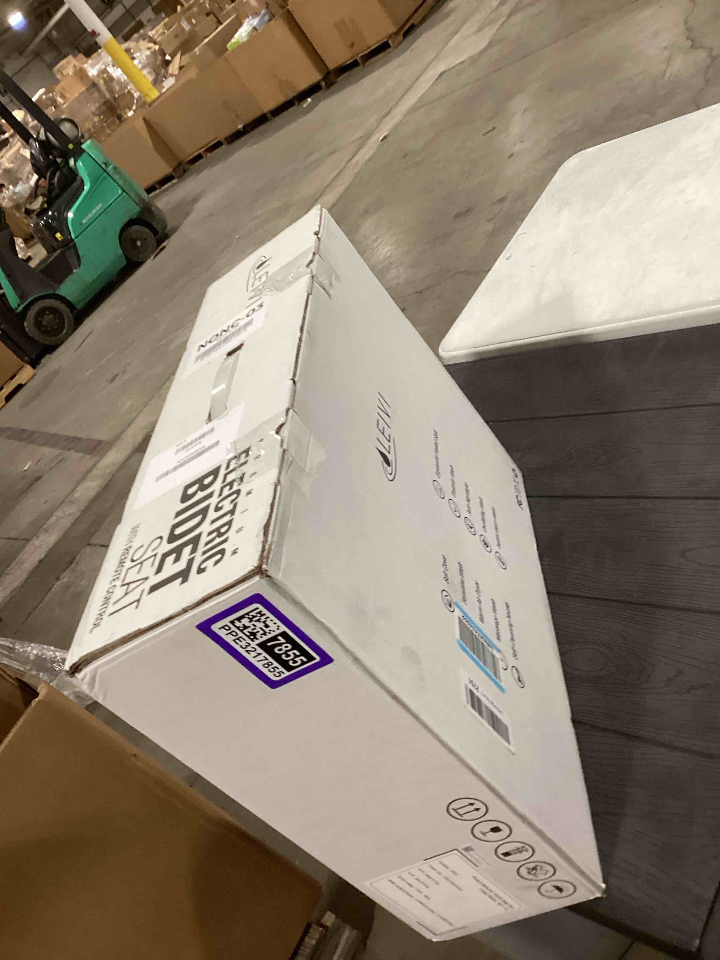 Condition photo showing As Is for LEIVI Electric Bidet Toilet Seat with Wireless Remote and Side Panel, Multiple Spray Modes, Adjustable Heated Seat, Warm Water and Air Dryer, Auto LED Nightlight, Elongated White Oval