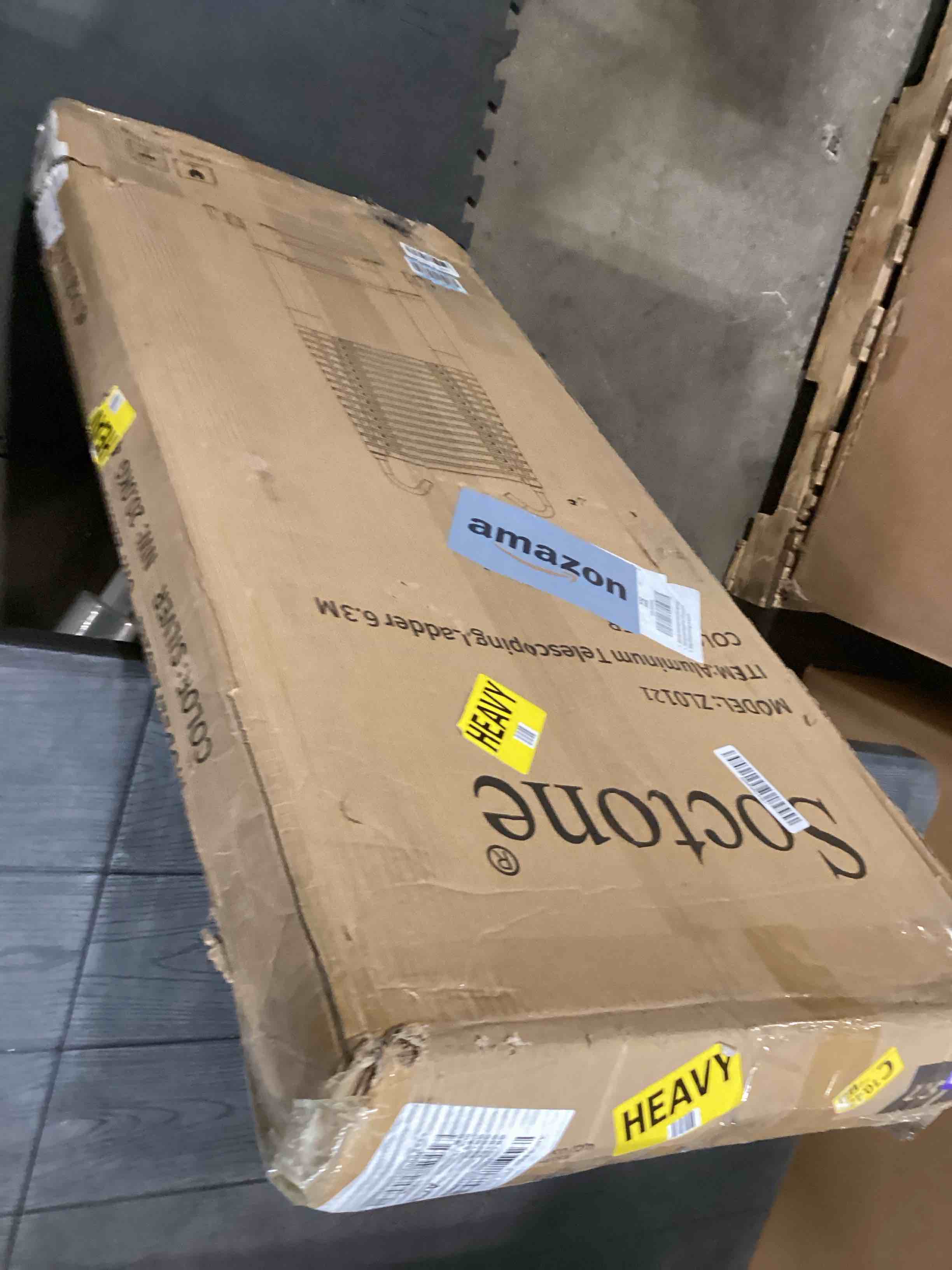 Condition photo showing As Is for Soctone Telescoping Ladder, 20.3 FT Aluminum Lightweight Extension Ladder with Wheels and Stabilizer Bar, Heavy Duty 330lbs MaxCapacity, Multi-Purpose Collapsible Ladder for RV or Outdoor Work 20.3FT(HOOK)