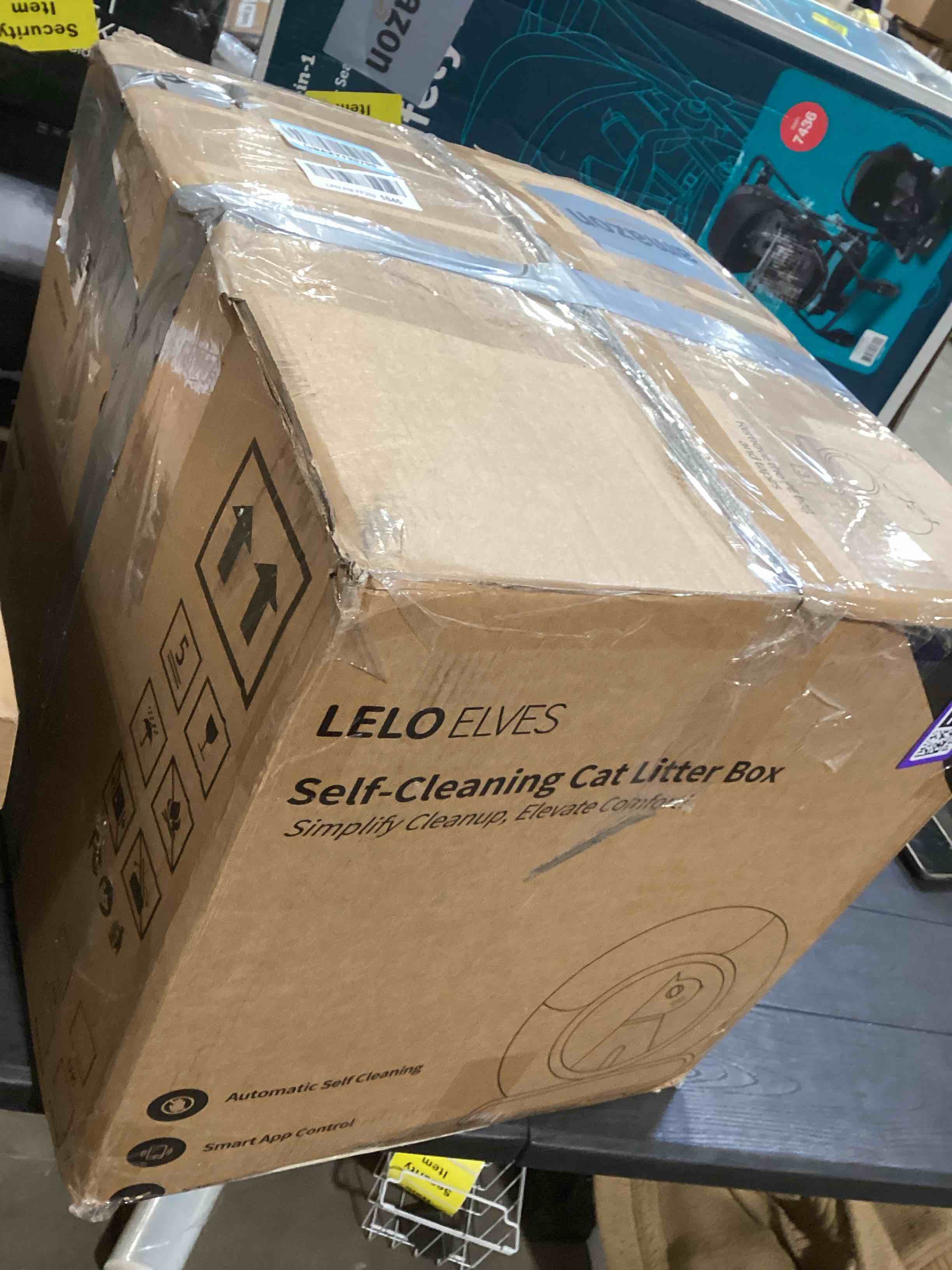 Condition photo showing As Is for Self Cleaning Cat Litter Box, Ultra-Safe Protection Automatic Cat Litter Box, APP Control/Lower Entry/Large Capacity with 3 Rolls Liners & Mat LELOPETS Gray