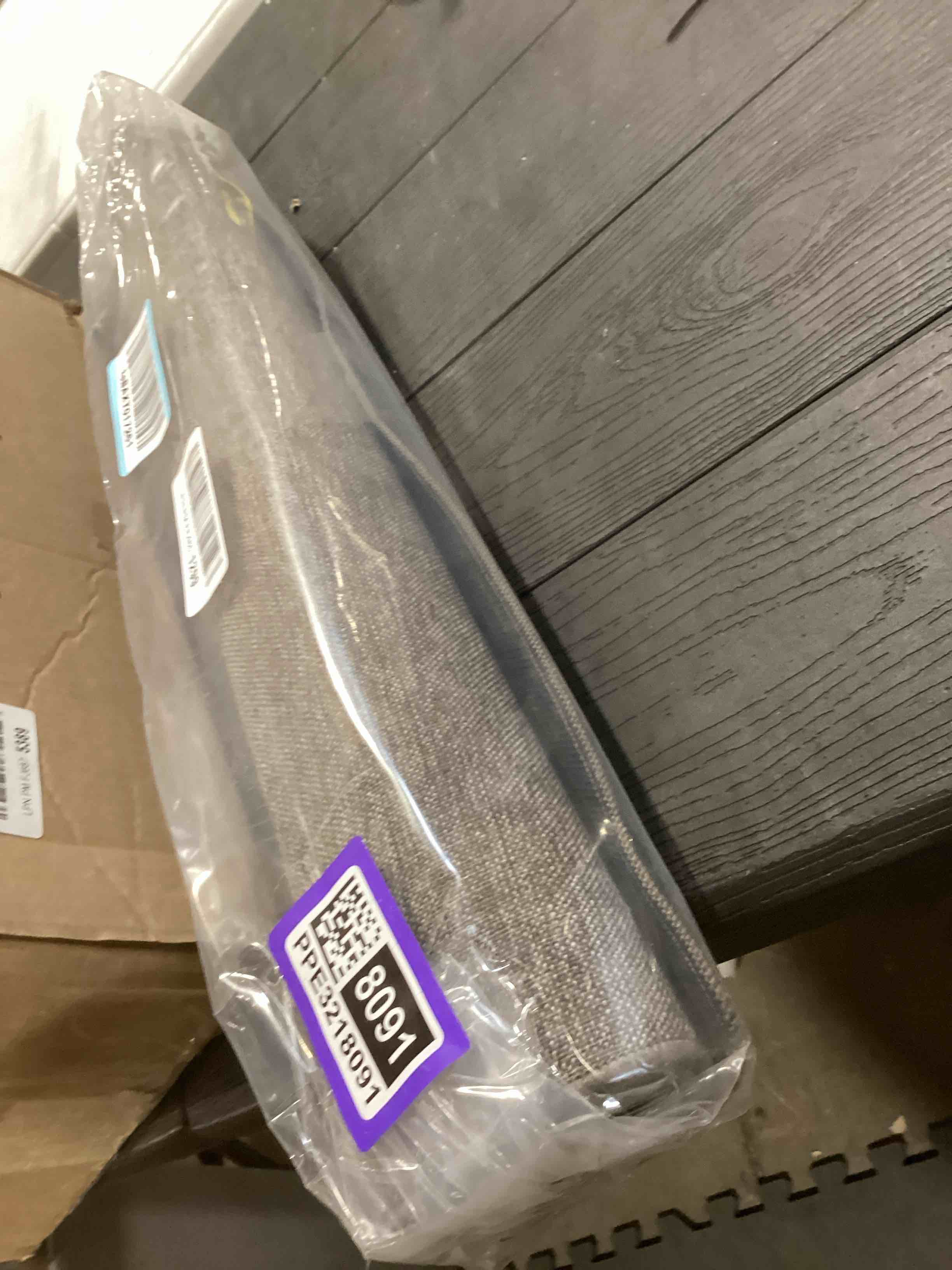 Condition photo showing As Is for Color&Geometry Ultra Thin Indoor Door Mat (Rolled-up NO Creases) 24"x36", Non Slip Rubber Backed Dirt Trapper Door Mat Indoor Entrance, Low Profile Entryway Mat, Easy Clean Entry Mat, Grey-brown Linen 2' x 3' (Rectangular) Grey-brown Linen