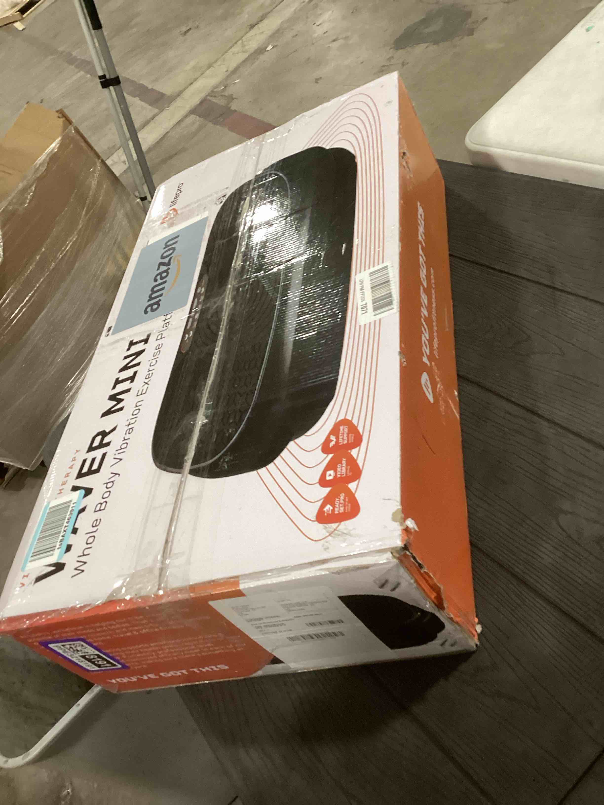 Condition photo showing As Is for Lifepro Waver Mini Vibration Plate for Lymphatic Drainage – Whole Body Vibrating Platform Exercise Machine for Muscle Toning & Recovery with Remote & Resistance Bands, Max Load 260 lb Blue