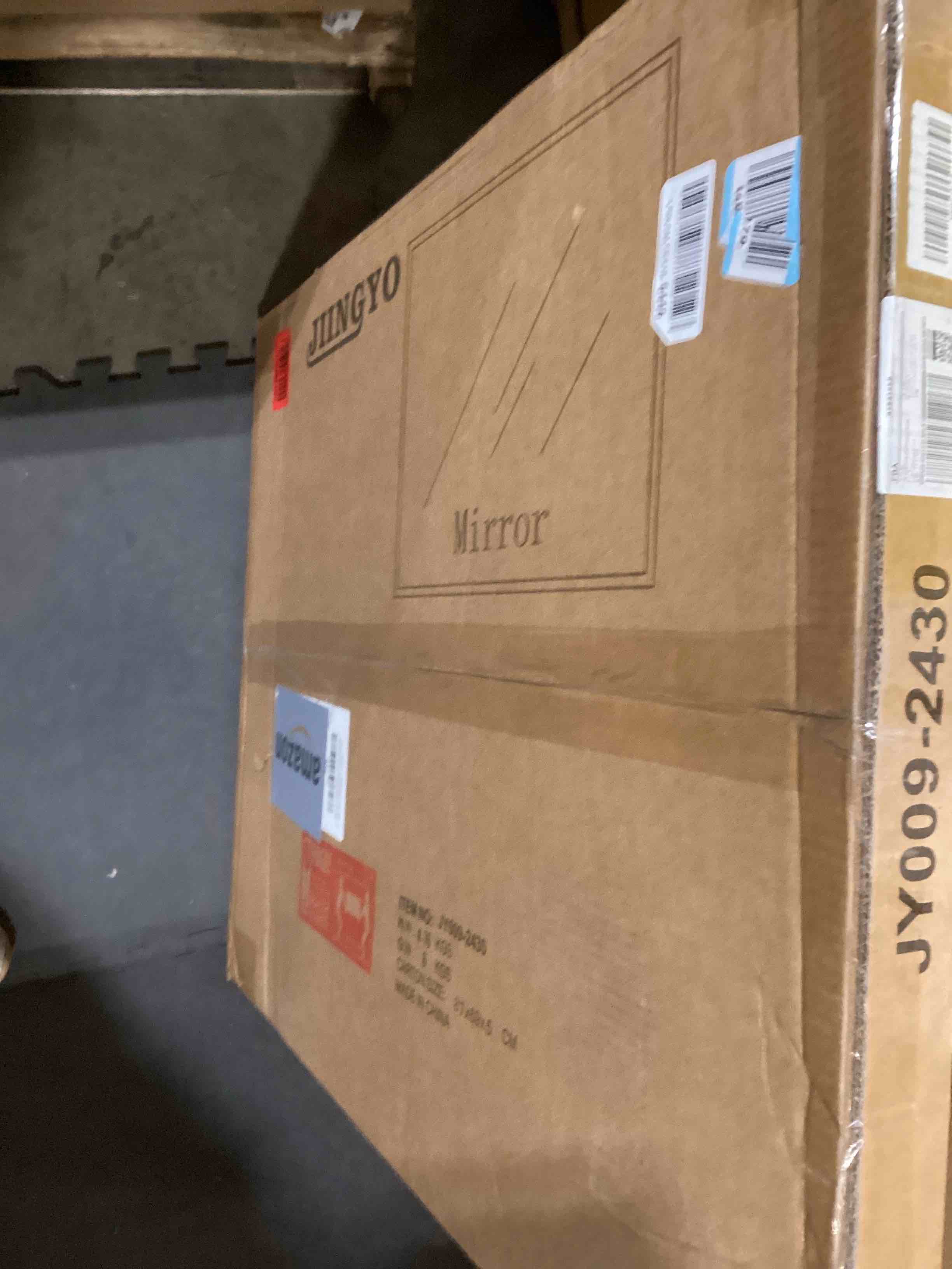 Condition photo showing As Is for Frameless Bathroom Mirror for Wall, 24"x30" Beveled Bathroom Vanity Mirror, Modern Rectangle Bathroom Mirrors for Bedroom, Entryway, Living Room, Hangs Horizontally or Vertically 24"L x 30"W