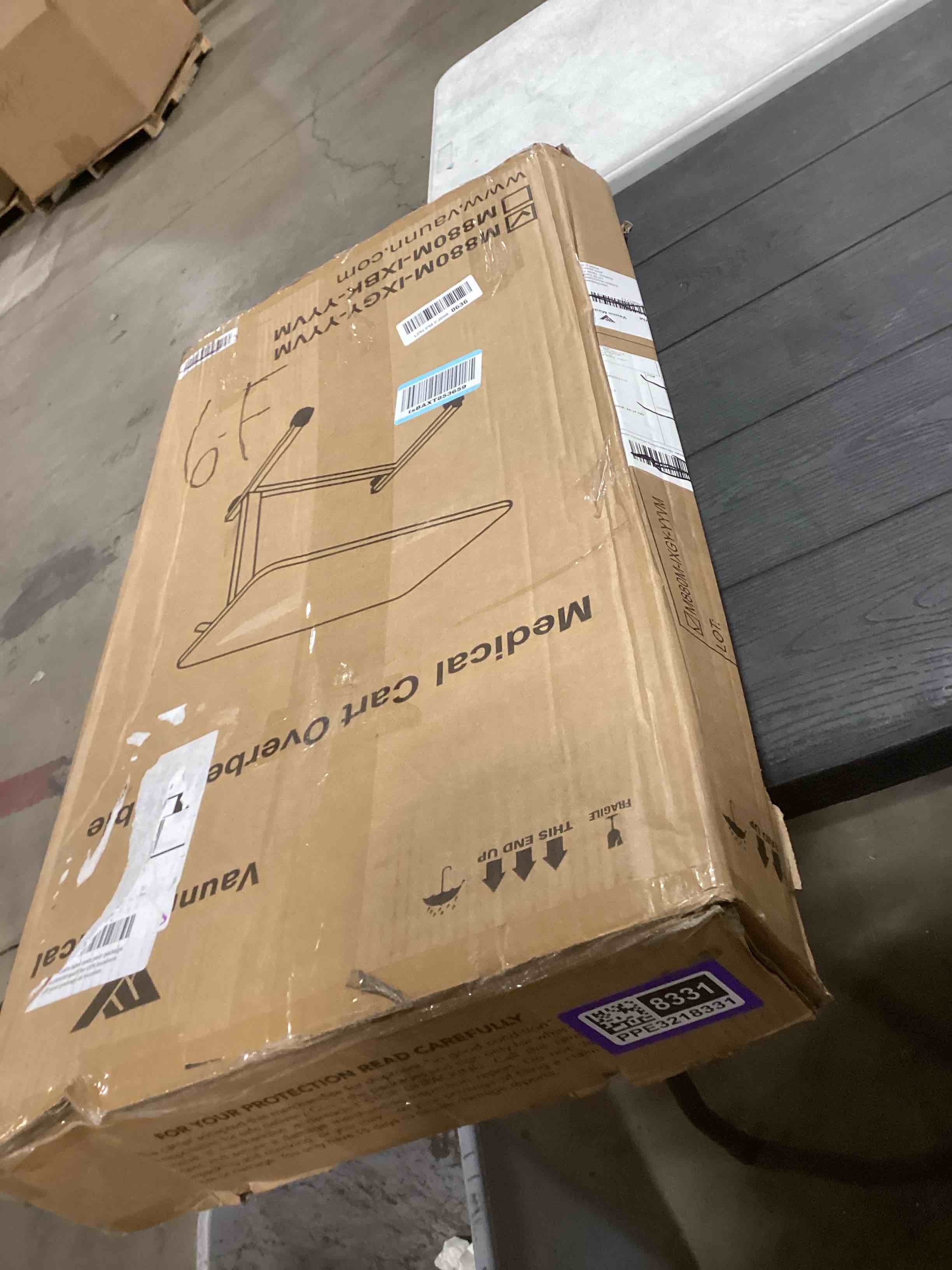 Condition photo showing Good Condition for Vaunn Medical Adjustable Overbed Bedside Table With Wheels (Hospital and Home Use)