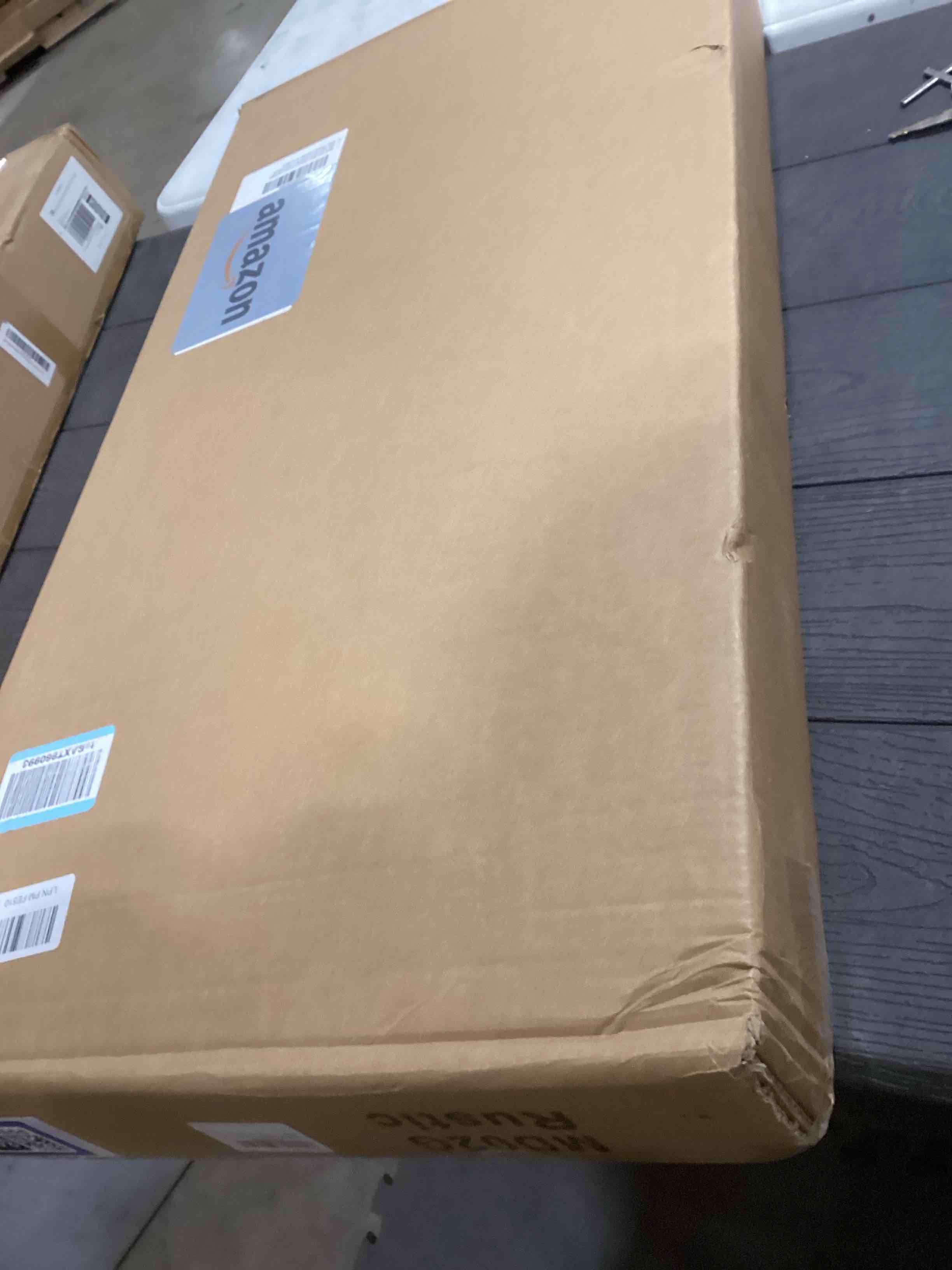 Condition photo showing As Is for Portable Rolling Desk on Wheels Adjustable Height Desks for Small Spaces, 32" Computer Desk with Storage Shelves for Home Office Rustic