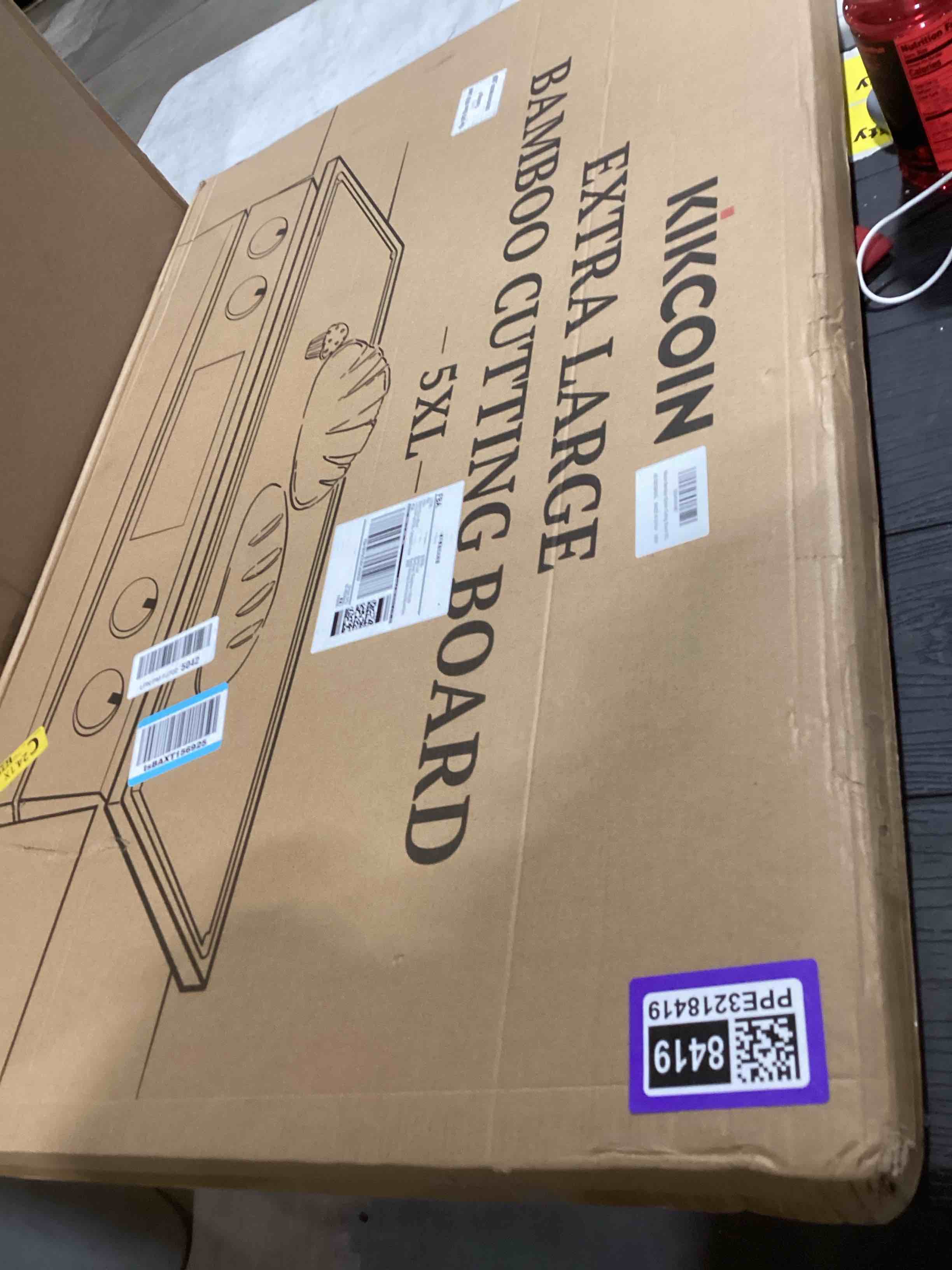 Condition photo showing Good Condition for 36 Inch Extra Large Bamboo Cutting Boards for Kitchen, Wood Cutting Board with Deep Juice Groove and Handle Heavy Duty Chopping board, Oversized Stove Top Cover, Kikcoin, 36" x 24" 37"L x 24.8"W