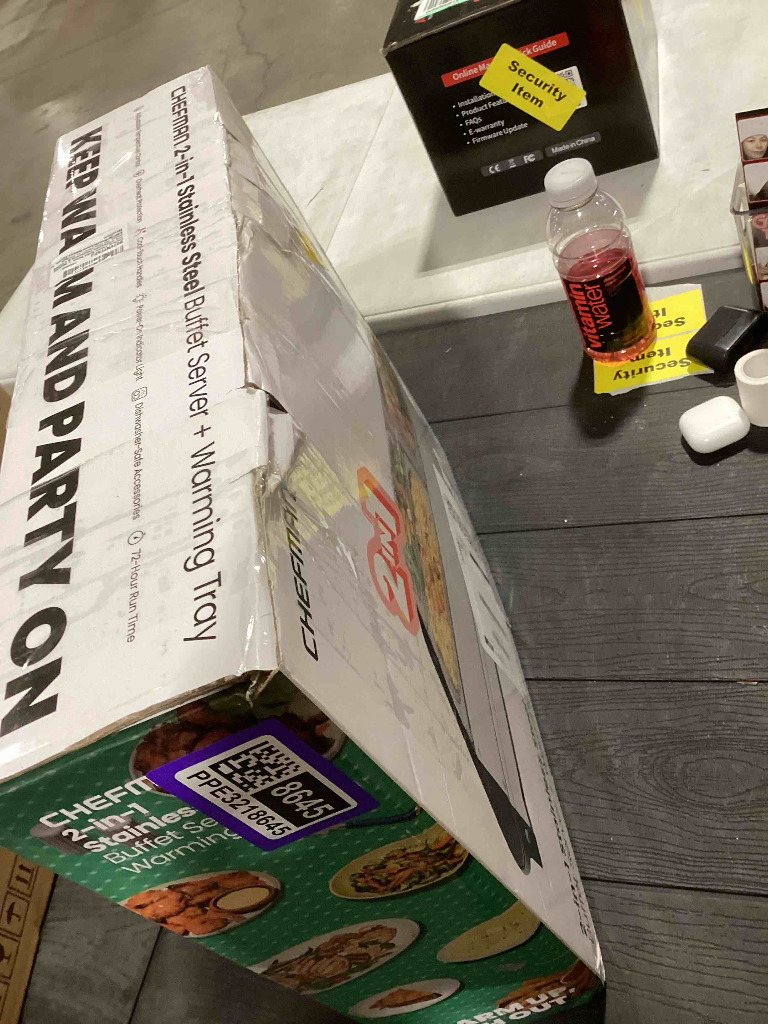 Condition photo showing As Is for Chefman Electric Buffet Server + Warming Tray w/Adjustable Temperature & 3 Chafing Dishes, Hot Plate Perfect for Holidays, Catering, Parties, Events & Home Dinners, 14" x 14" Surface, Stainless Steel Buffet - 14" x 14"