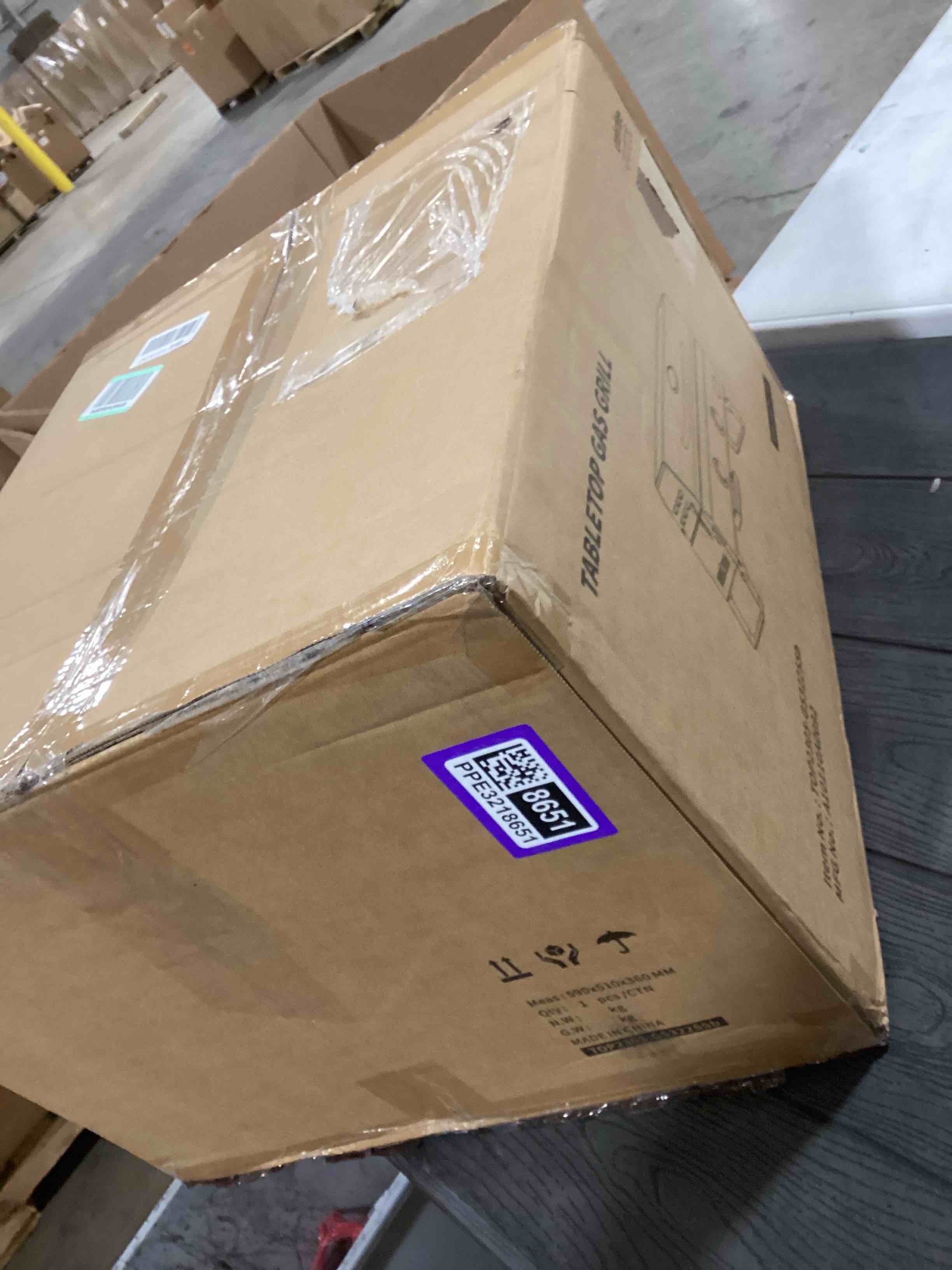 Condition photo showing As Is for Tabletop Gas Grill 2 Burners, 20" Portable Propane Grill with Foldable Legs for Outdoor Patio Backyard Camping Tailgating RV Trip Beach, Stainless Steel Gas Stove 16000BTU, GS322