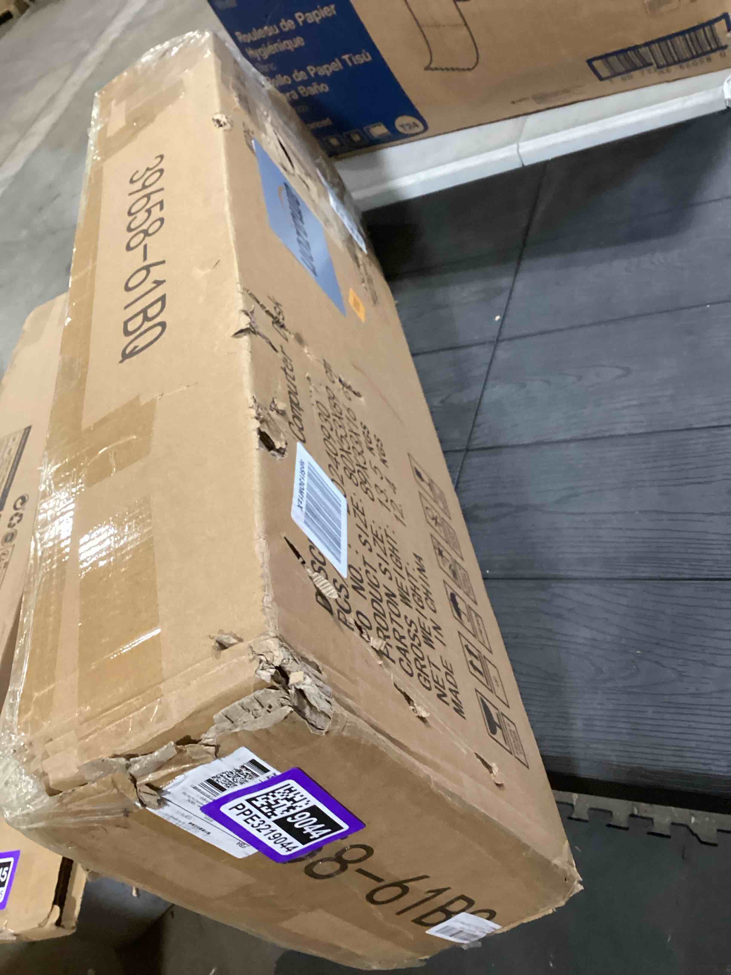 Condition photo showing As Is for Gezen Folding Desk with Storage Shelf, Small Rolling Desk with Wheels, Mobile Sofa Side Table for Home Office Small Space, Dark Grey, 31.5" 31 inches Dark Grey