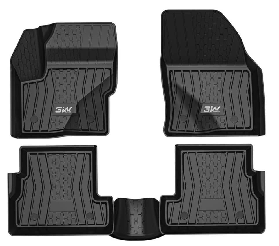 3w floor mats compatible for lincoln mkc 2015-2022, tpe all weather floor liner custom fit 1st and 2nd rows full set car liners - black