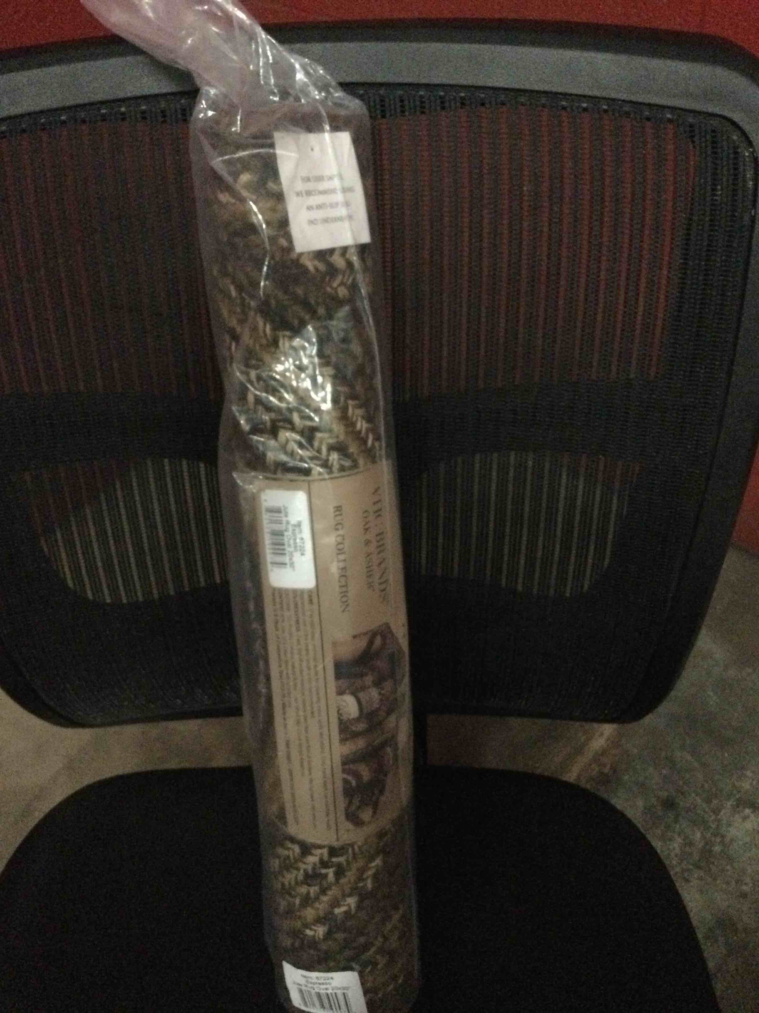 Condition photo showing New/Like New for vhc brands espresso rug with pvc pad, jute blend, oval, brown black tan, 20x30 inches