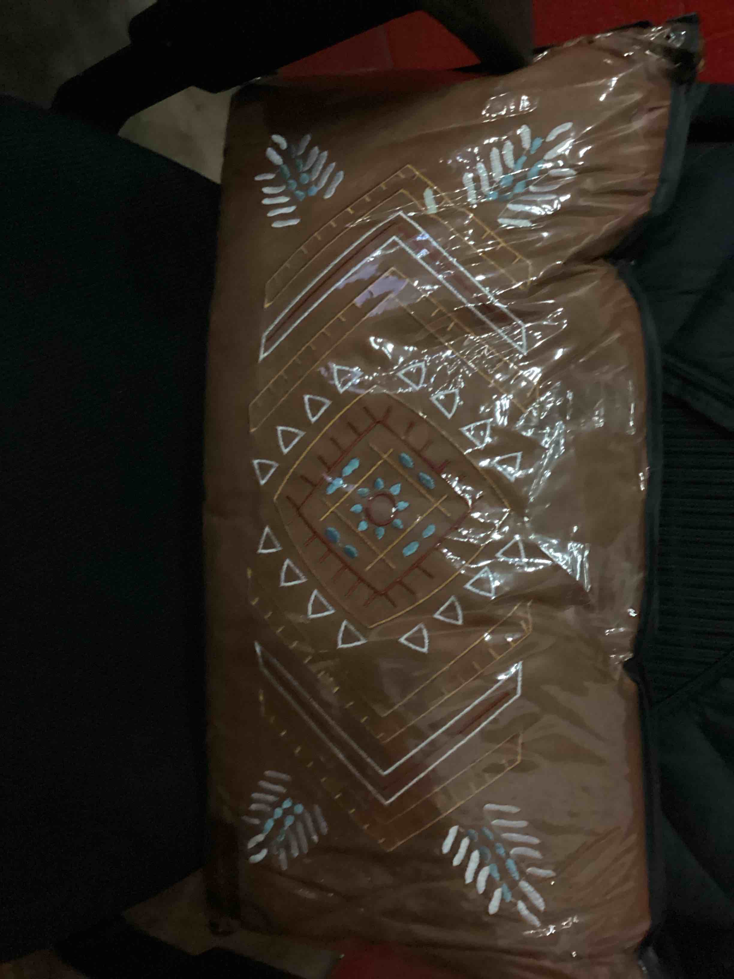 Condition photo showing New/Like New for carstens, inc carstens wrangler embroidered southwestern fringe 14x26 throw pillow, brown