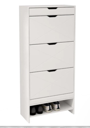 MDF Wood 3 Tier Tipping Bucket Shoe Storage Cabinet – White Finish