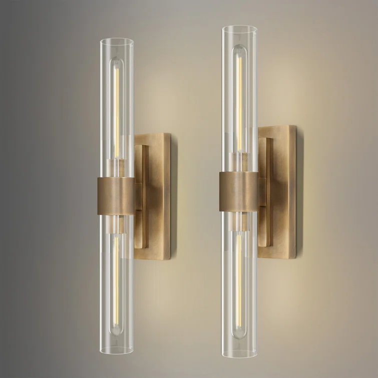  ( incomplete ) Fabrianna Brass Wall Sconce Light, 22.8'' Gold Sconces Wall Decor with Clear Glass Shade