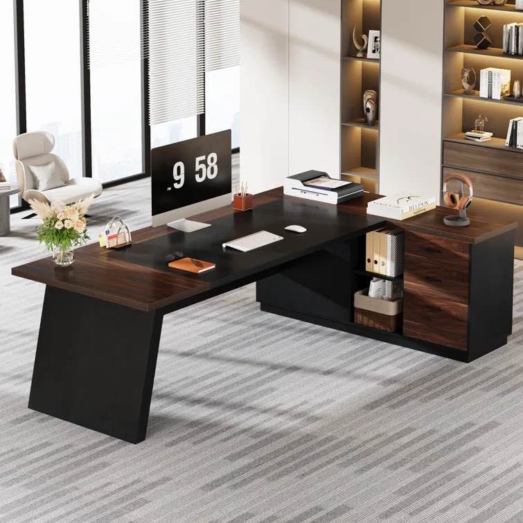 L-Shaped Executive Office Desk With Drawers