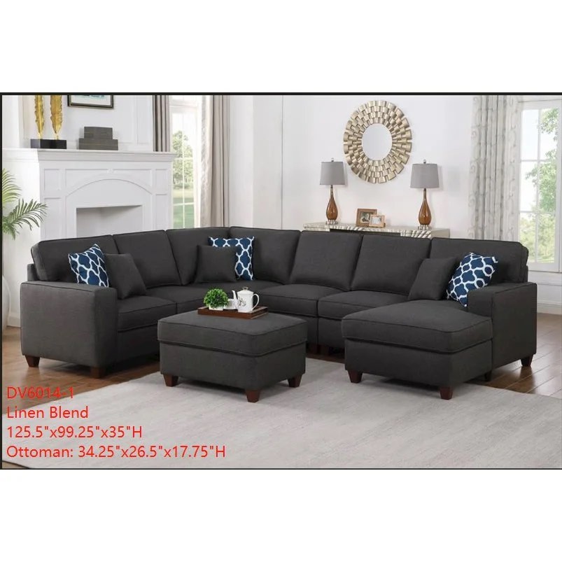 Devion Furniture 7-Piece Upholstered Modern Fabric Sectional in Dark Gray ( incomplete only 1 box ))