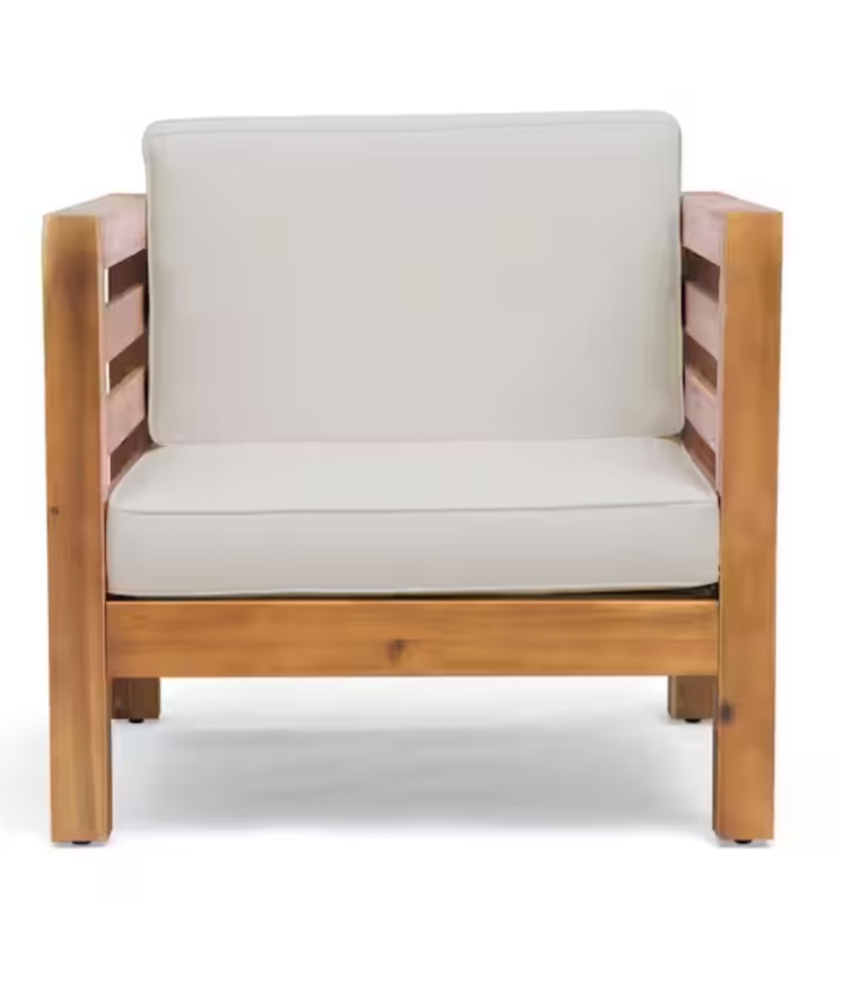Oana Teak Brown Removable Cushions Wood Outdoor Patio Lounge Chair with Beige Cushions