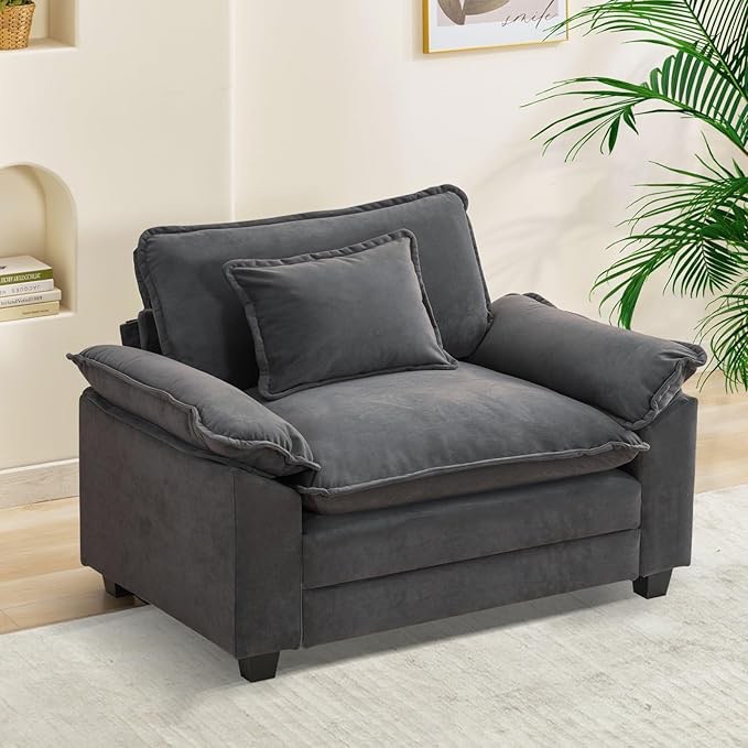  ( incomplete only 1 box ) 53" Comfy Cloud Sofa Couch with Throw Pillows, Upholstered Deep Seat Cozy Sofa Chair, Modern Single Seat Modular Sectional Sofa for Living Room
