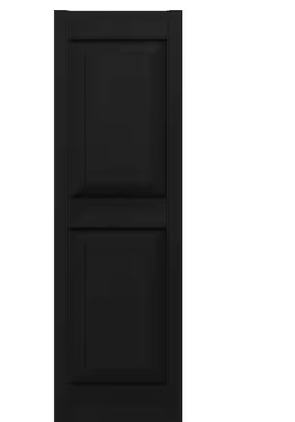 Raised 14.75 in. x 75 in. Raised Panel Vinyl Exterior Shutters Pair in Black 2 panel 