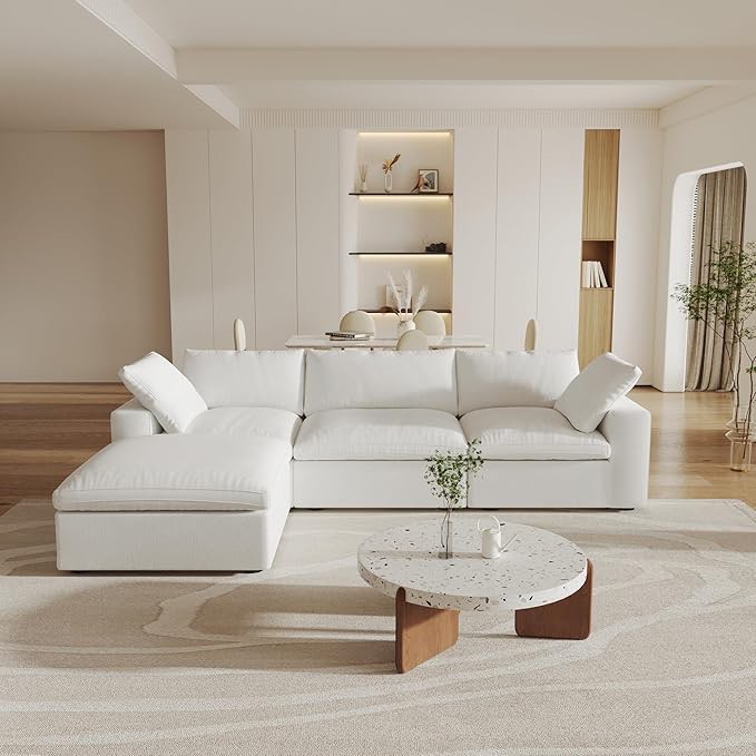Cloud Modular Sectional Sofa with Storage Ottoman,120.45" L Shaped Couch for Living Room,Down Filled Convertible Couch Deep Seat for Office Apartment,Covers Washable&Replaceable,White ( incomplete box 1 of 4 ) 