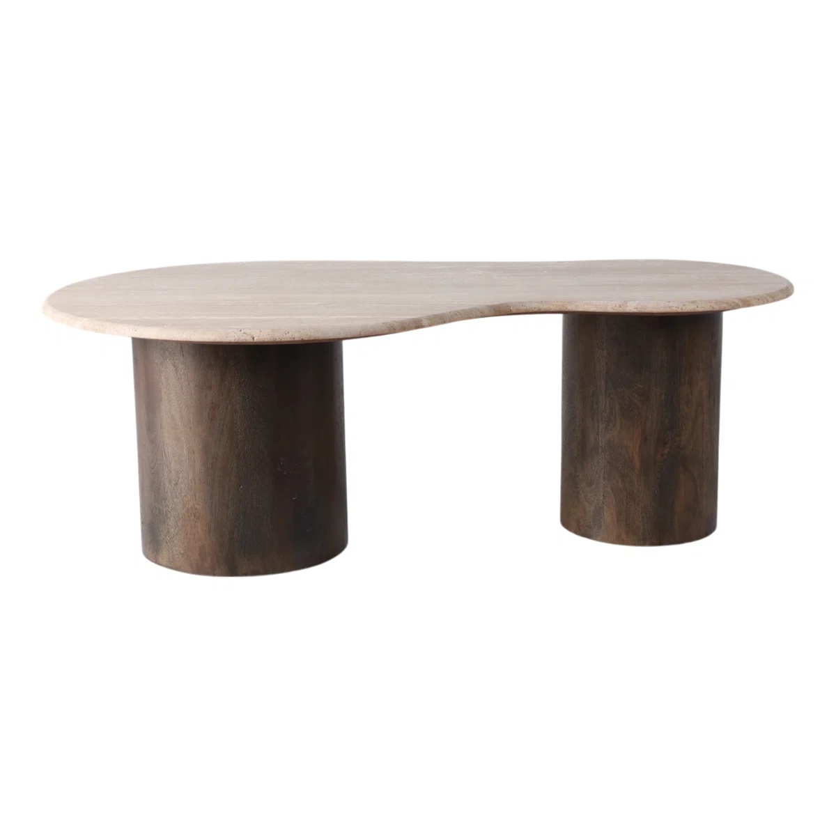  ( pick up 2 box ) Modern Coffee Table with Travertine Stone Top and Mango Wood Base Glam Accent for Living Room or Office Brown 48"