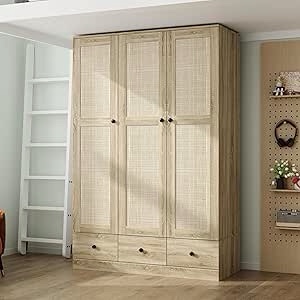 Rustic Style Wardrobe With 3 Vine Woven Doors And 3 Drawers-1 ( incomplete box 2 of 2 ) 